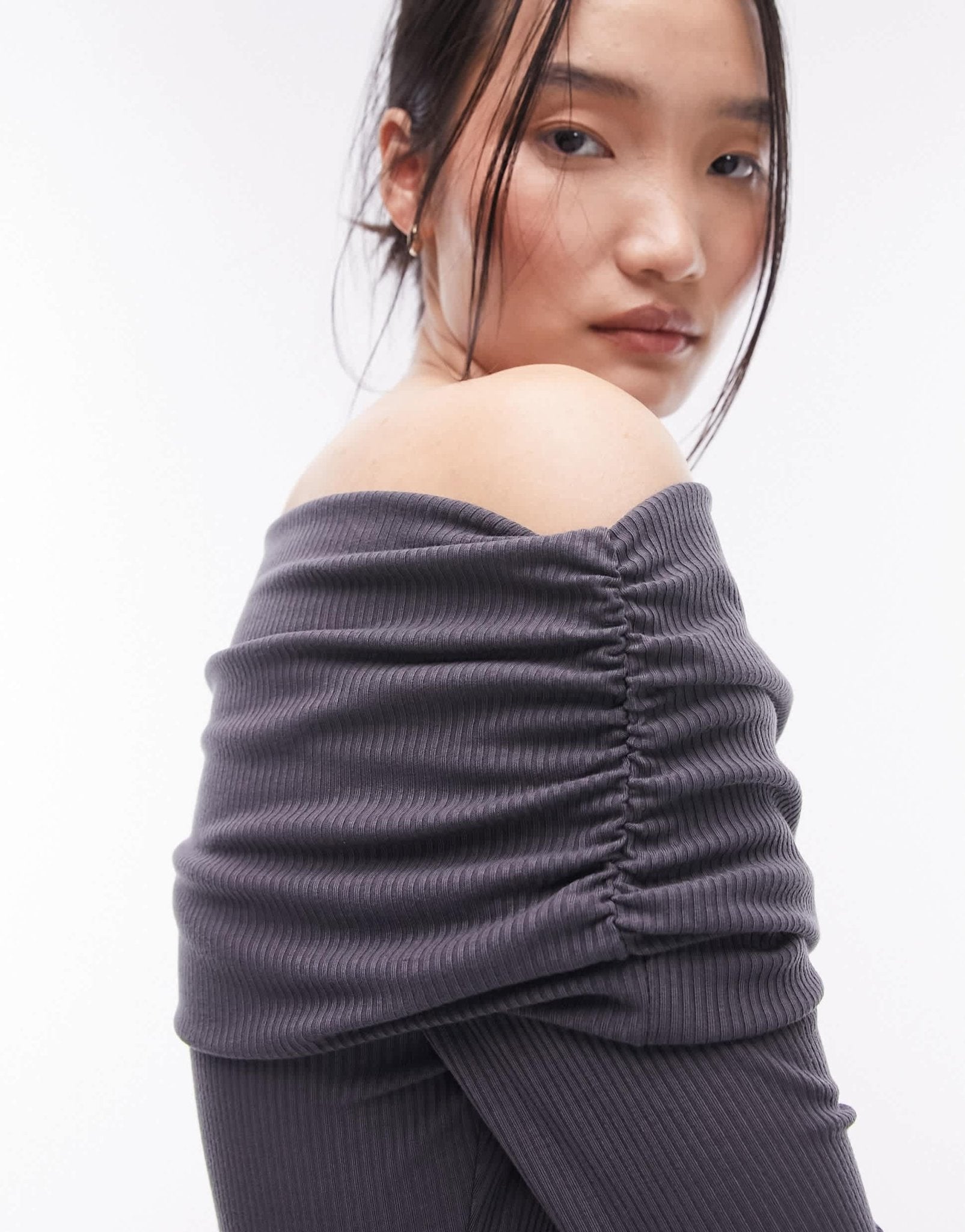 Topshop long sleeve bardot in slate - ASOS Sample Sale