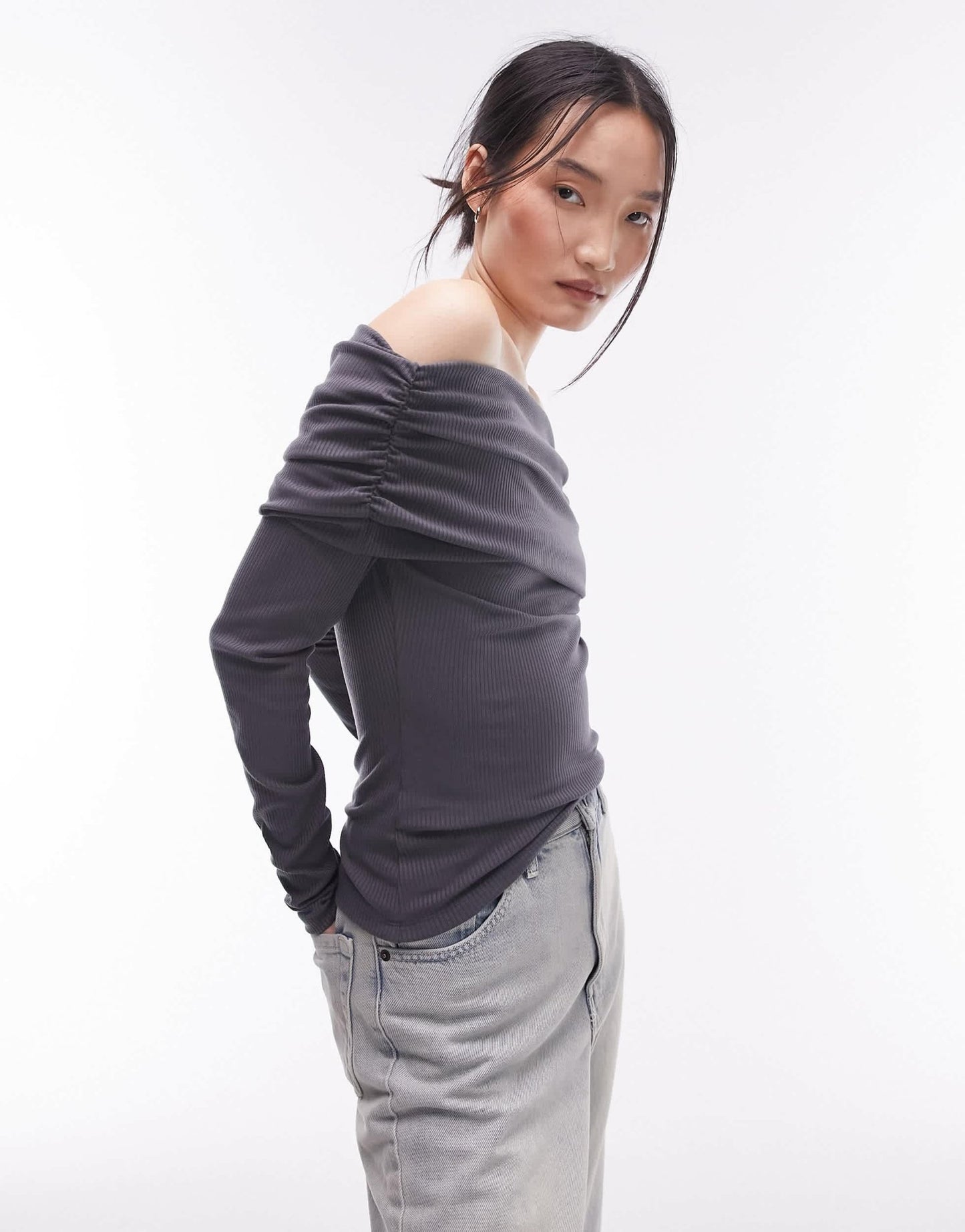 Topshop long sleeve bardot in slate - ASOS Sample Sale