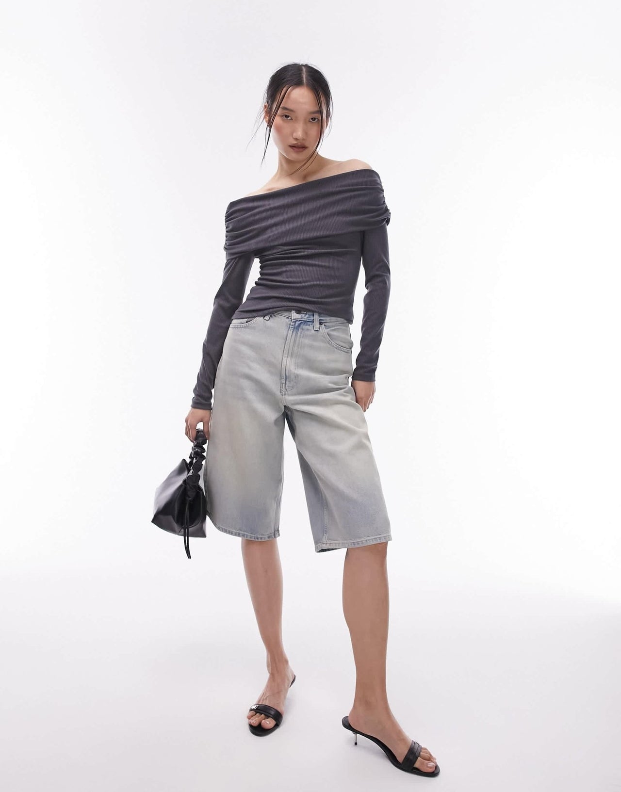 Topshop long sleeve bardot in slate - ASOS Sample Sale