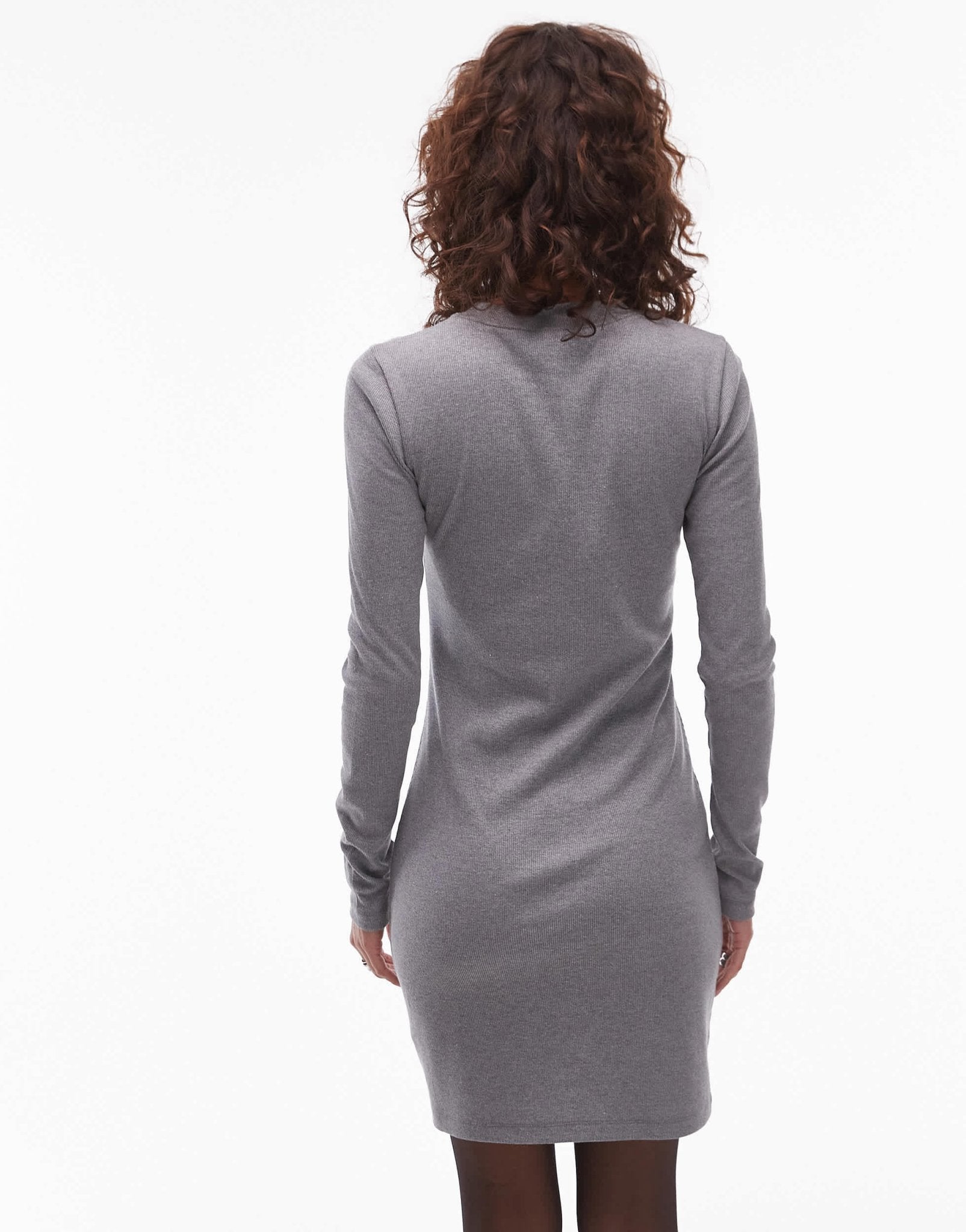Topshop long sleeve crew neck mini dress in grey marl - ASOS Sample Sale
