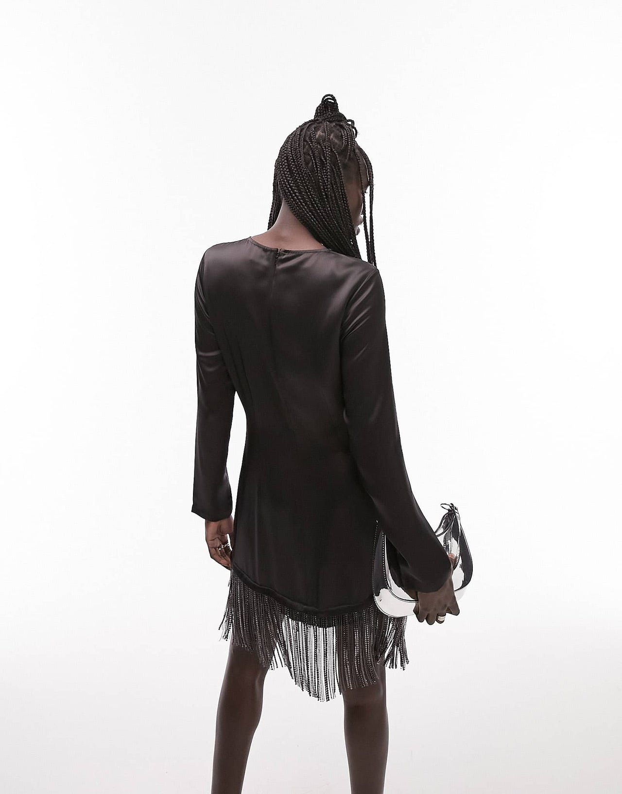 Topshop long sleeve midi dress with diamante tassel in black - ASOS Sample Sale