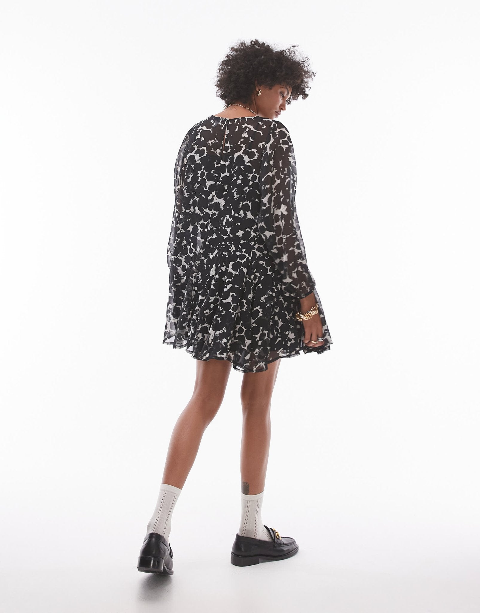 Topshop long sleeve mini tea dress in mono print - ASOS Sample Sale