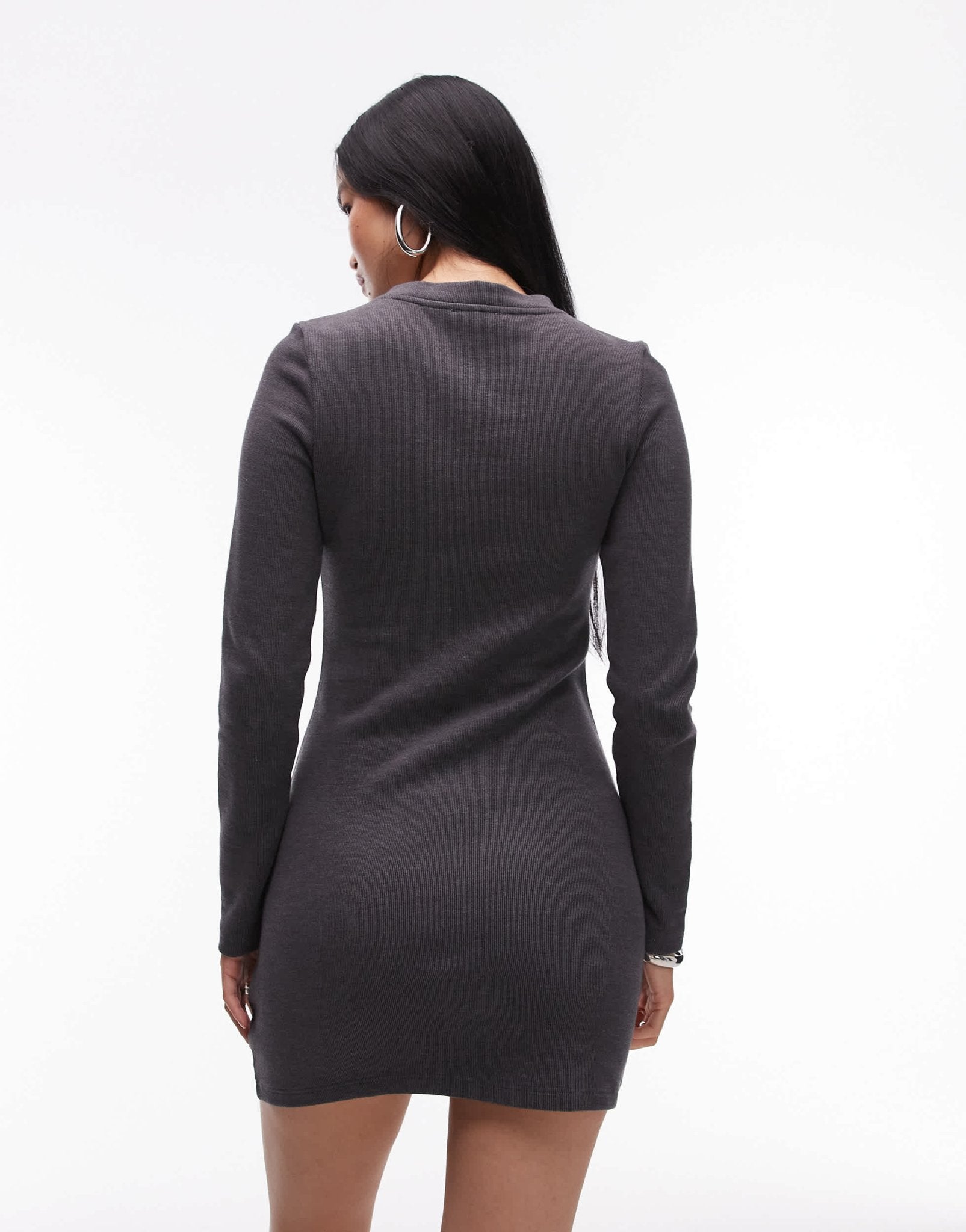 Topshop long sleeve rib mini dress in grey - ASOS Sample Sale
