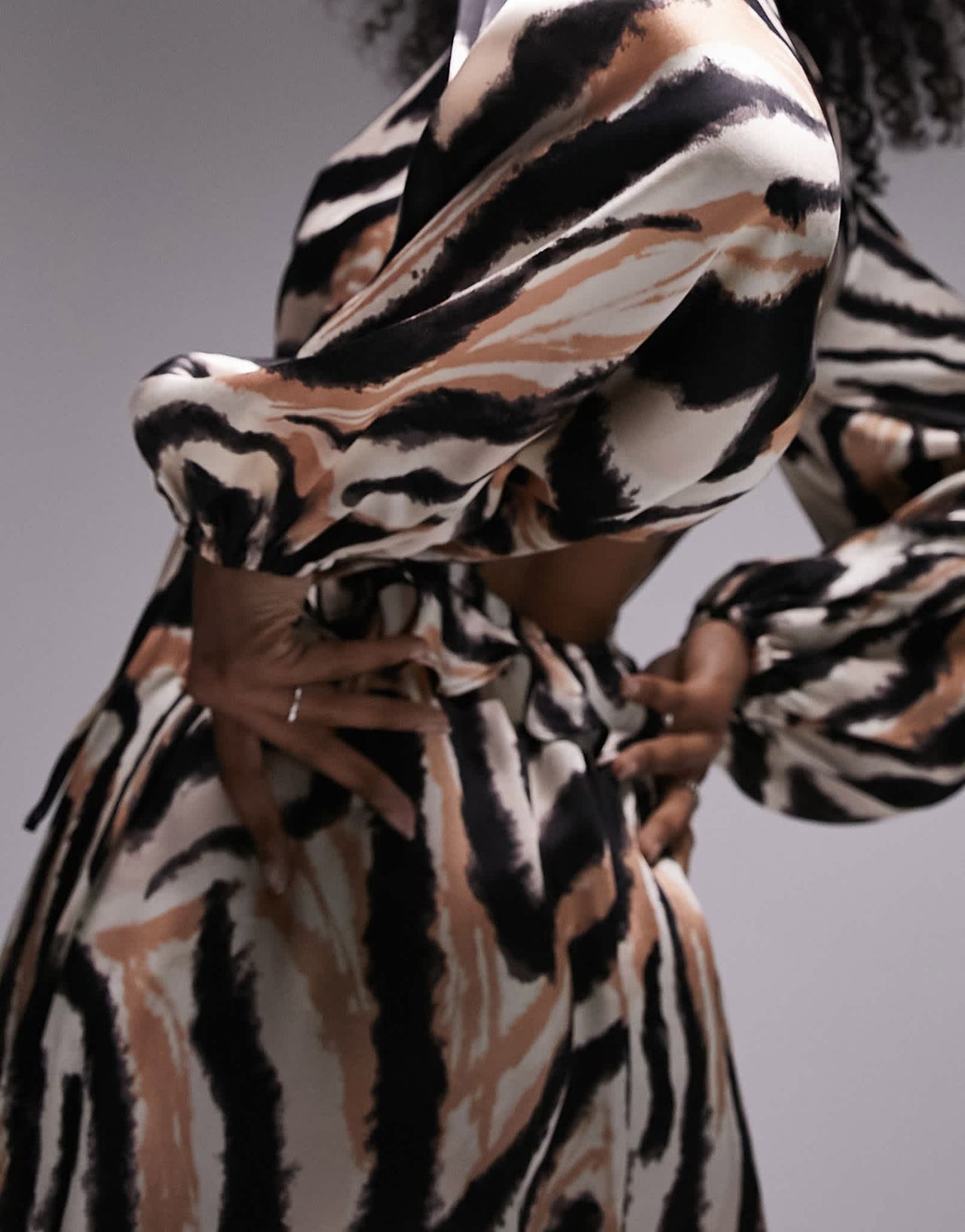 Topshop long sleeve riviera midi dress in animal print - ASOS Sample Sale