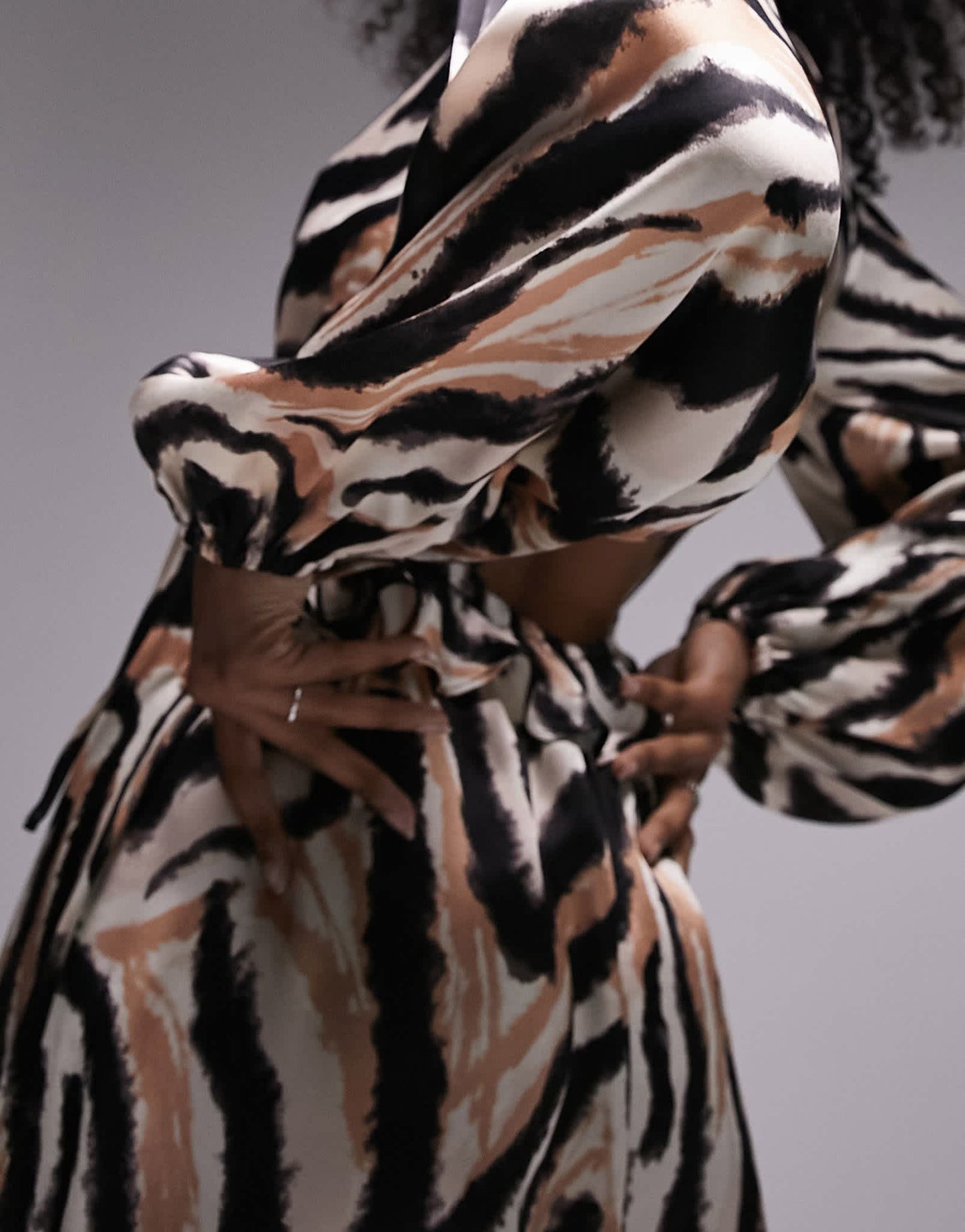 Topshop long sleeve riviera midi dress in animal print - ASOS Sample Sale