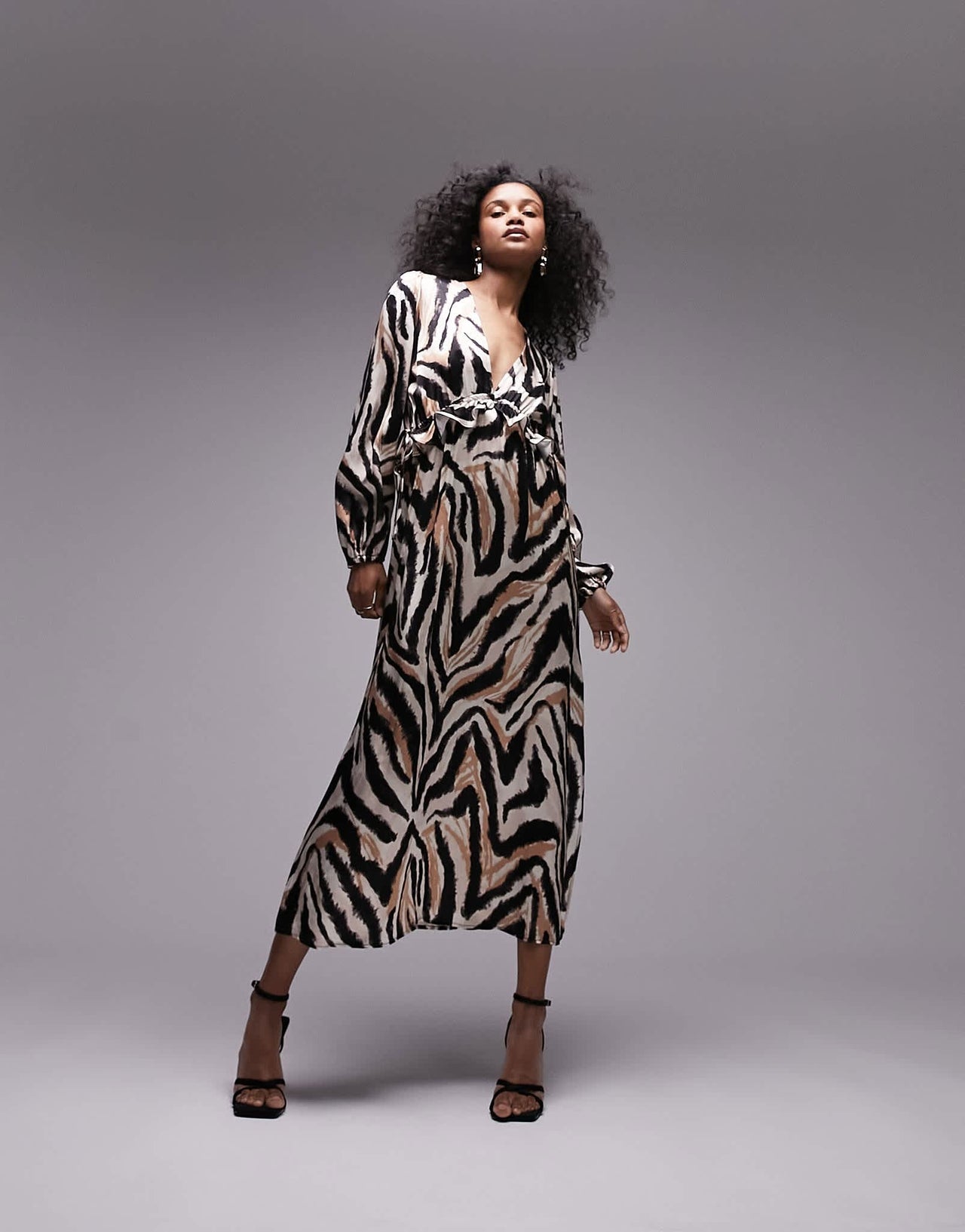 Topshop long sleeve riviera midi dress in animal print - ASOS Sample Sale