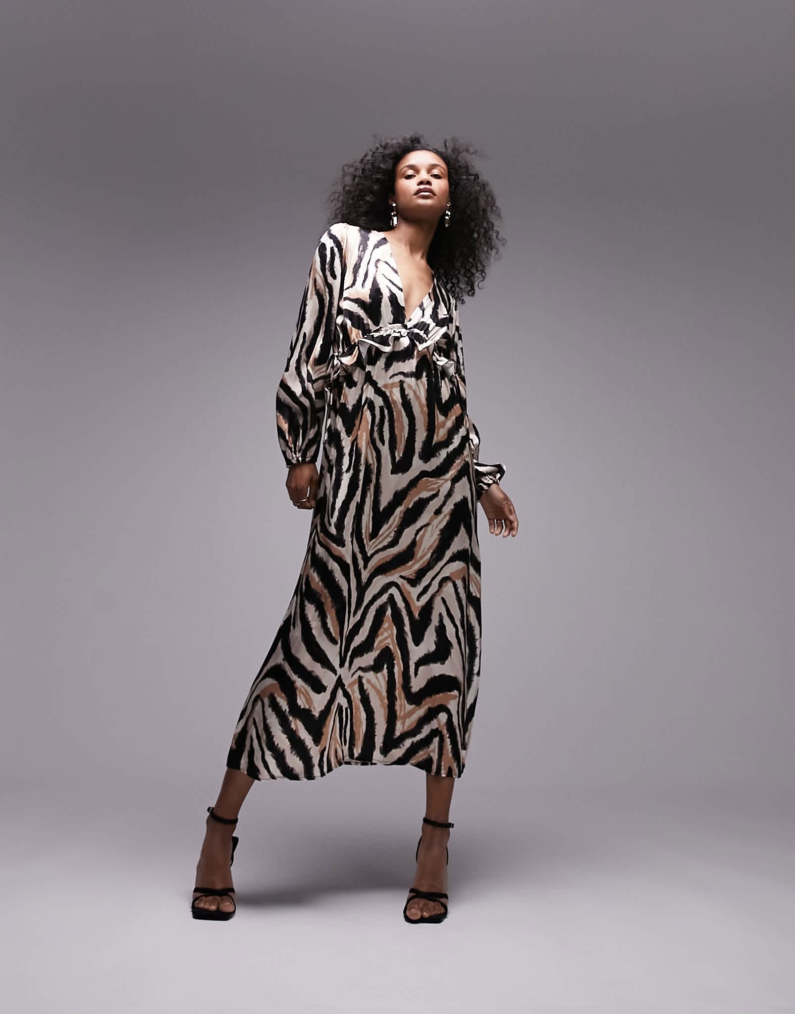 Topshop long sleeve riviera midi dress in animal print - ASOS Sample Sale