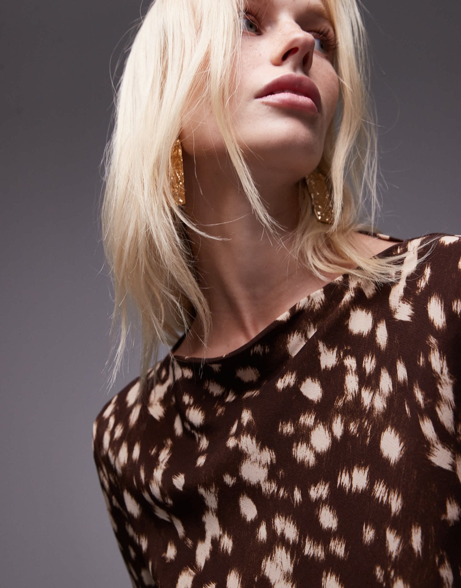 Topshop long sleeve slash neck mini dress in abstract animal - ASOS Sample Sale