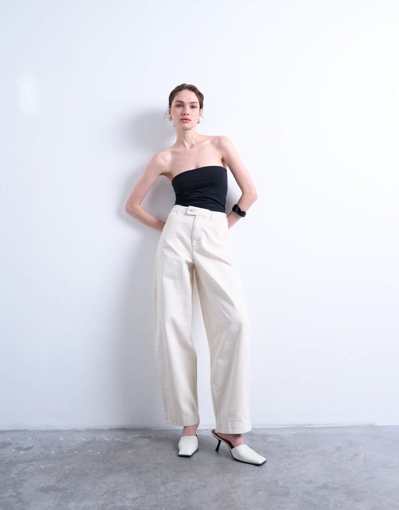 Topshop longline bandeau in black - ASOS Sample Sale
