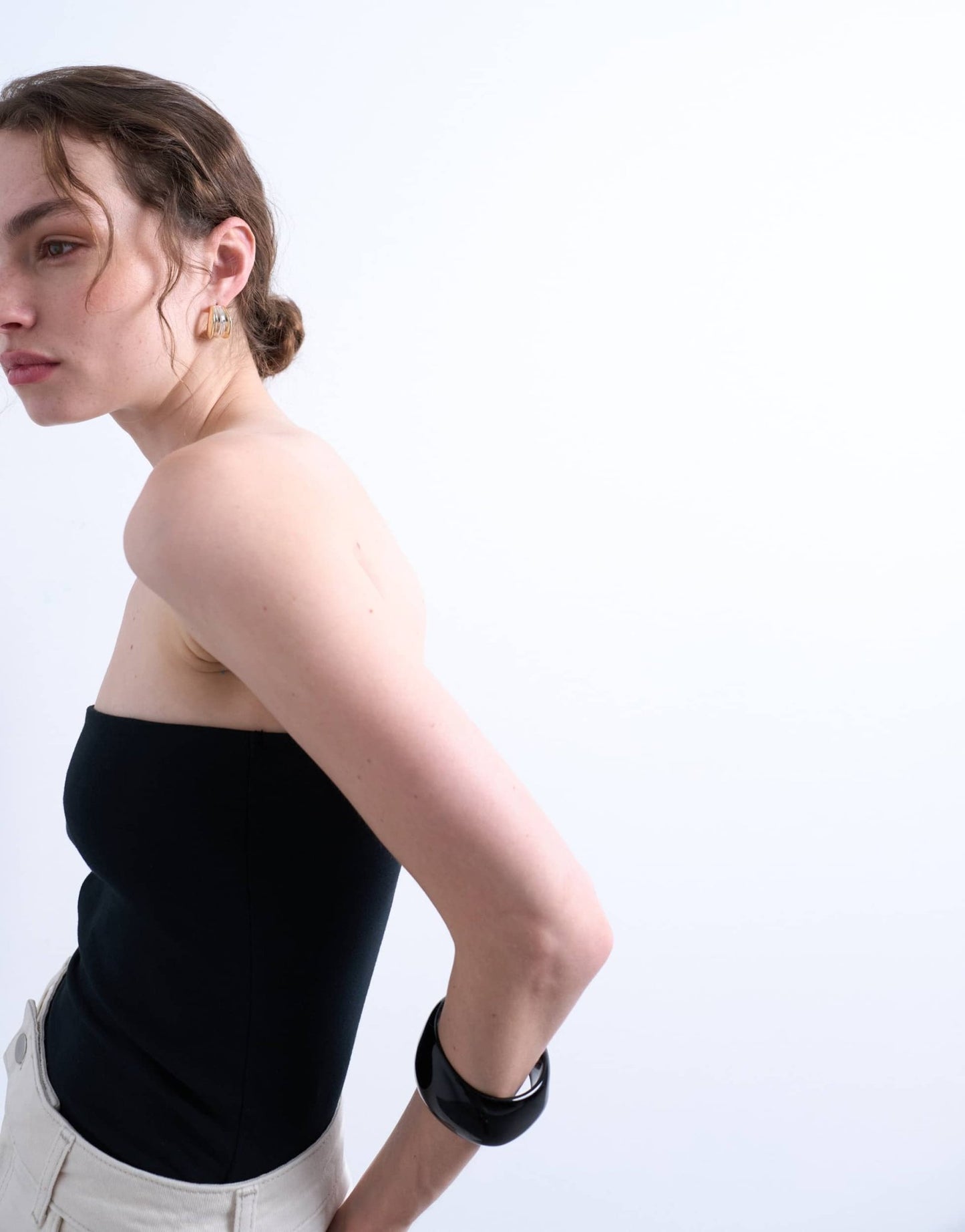 Topshop longline bandeau in black - ASOS Sample Sale