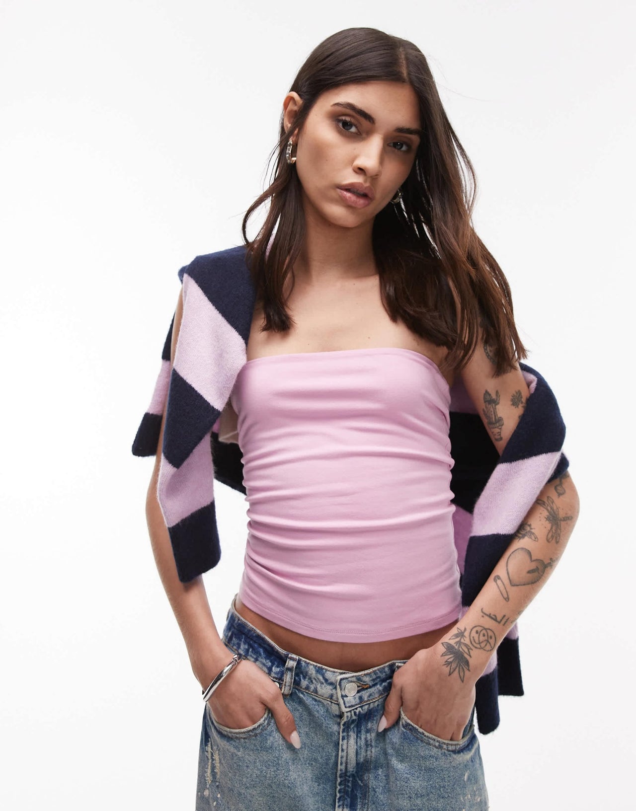 Topshop longline bandeau in pink - ASOS Sample Sale