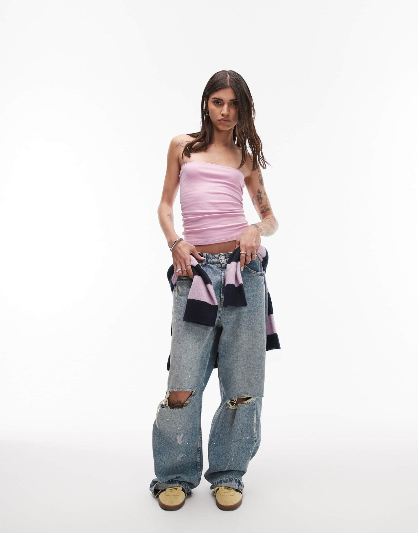 Topshop longline bandeau in pink - ASOS Sample Sale