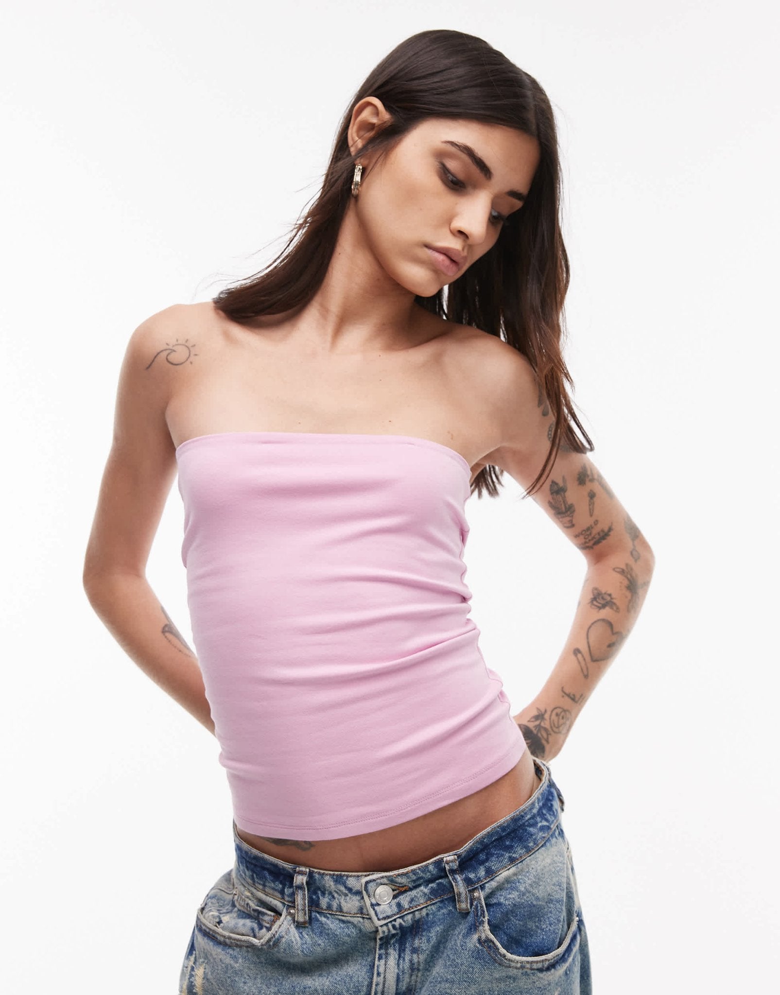 Topshop longline bandeau in pink - ASOS Sample Sale