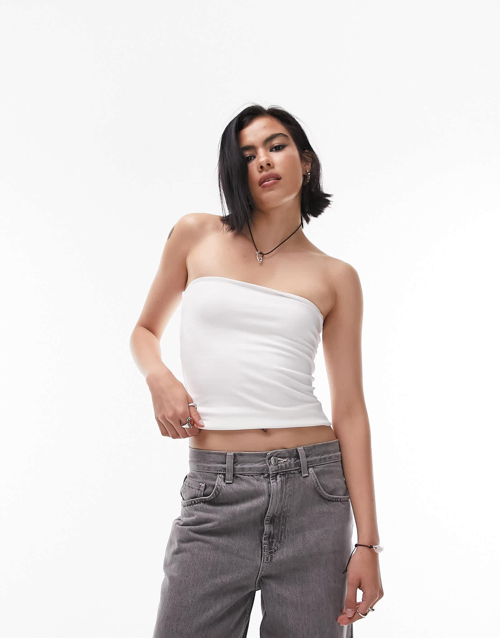Topshop longline bandeau in white - ASOS Sample Sale