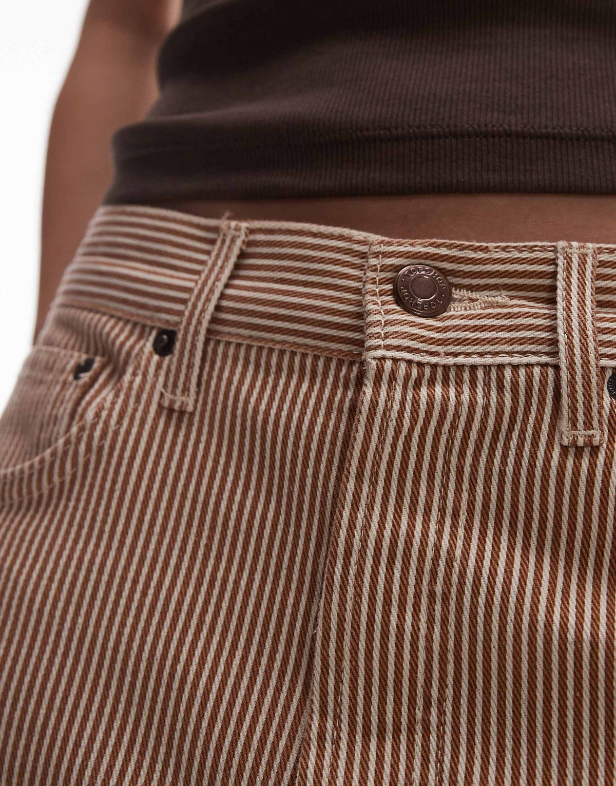 Topshop loose fit denim jort in tan stripe - ASOS Sample Sale