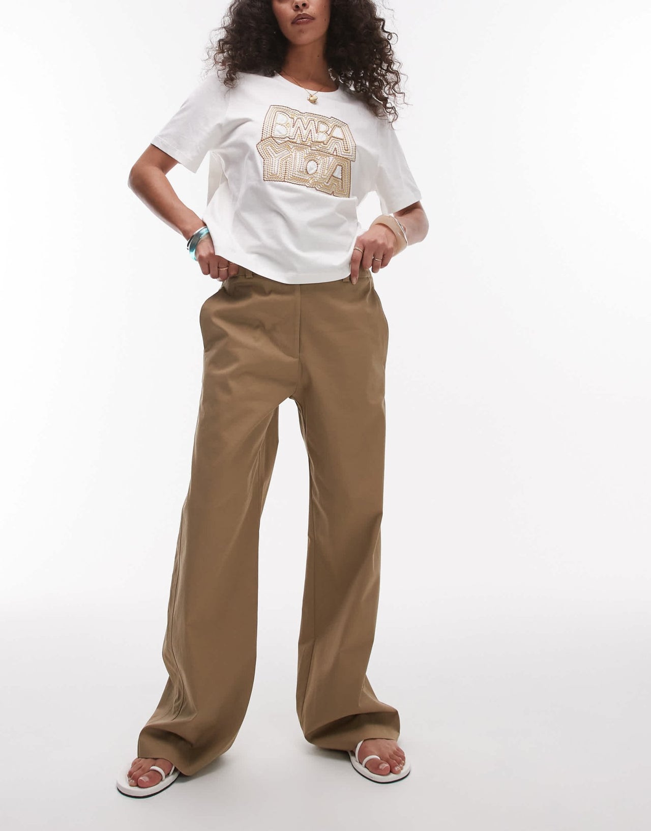 Topshop low rise casual tailored straight leg trouser in beige - ASOS Sample Sale