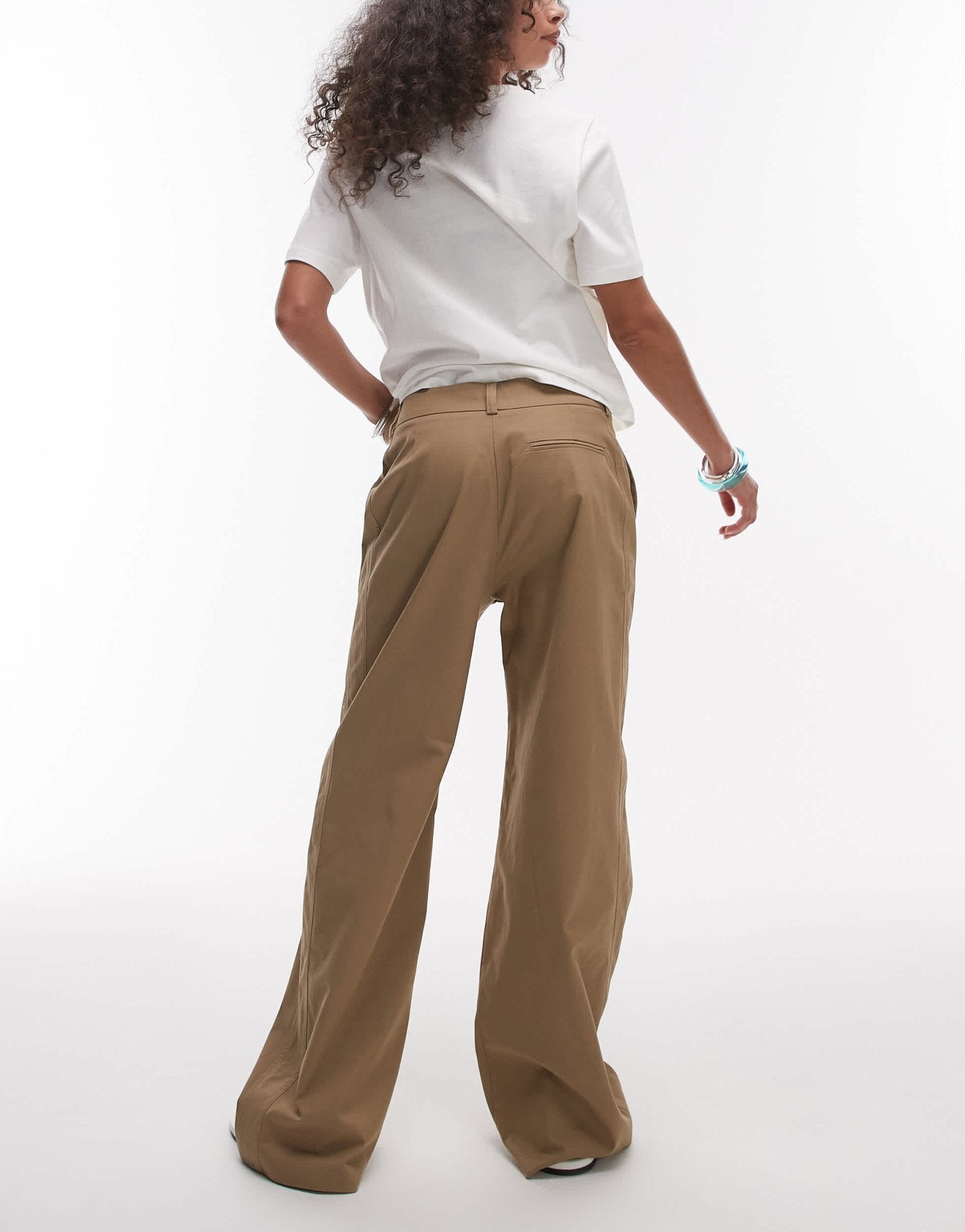 Topshop low rise casual tailored straight leg trouser in beige - ASOS Sample Sale
