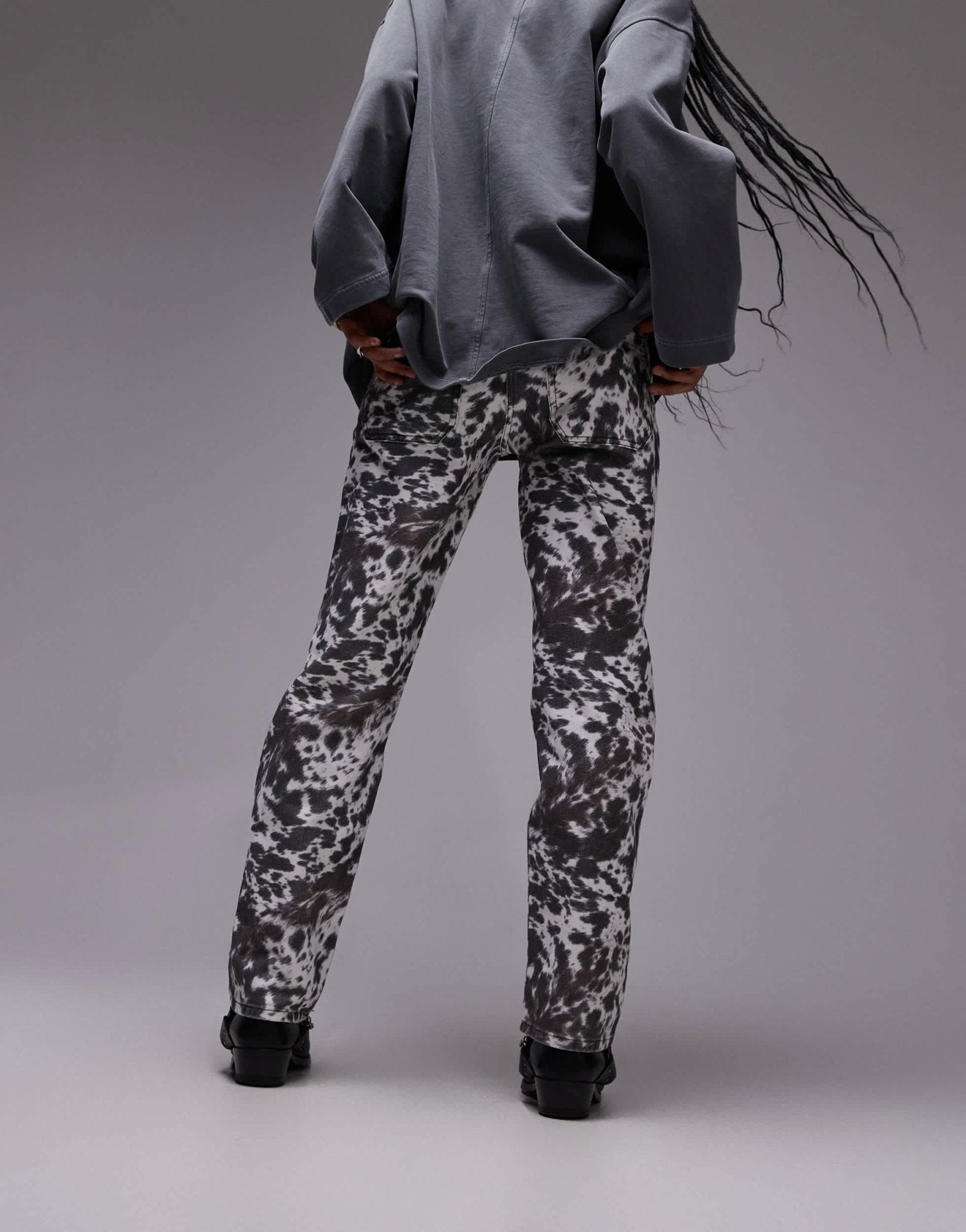 Topshop low rise straight leg trouser in pony print - ASOS Sample Sale