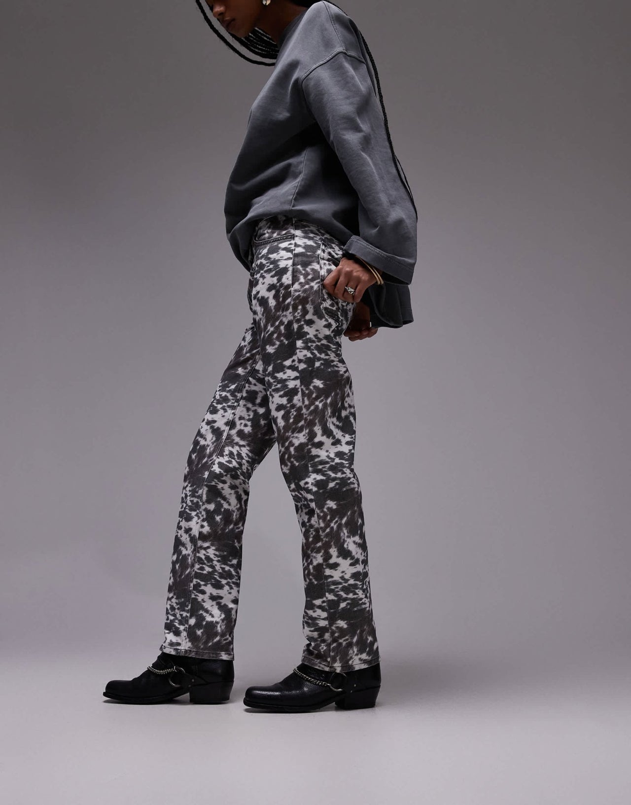 Topshop low rise straight leg trouser in pony print - ASOS Sample Sale