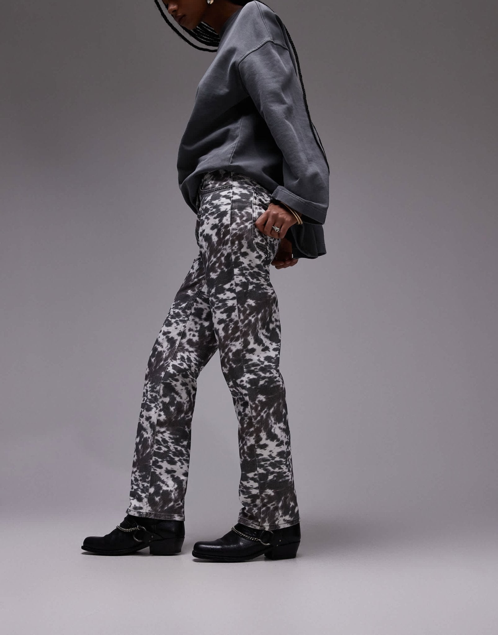 Topshop low rise straight leg trouser in pony print - ASOS Sample Sale
