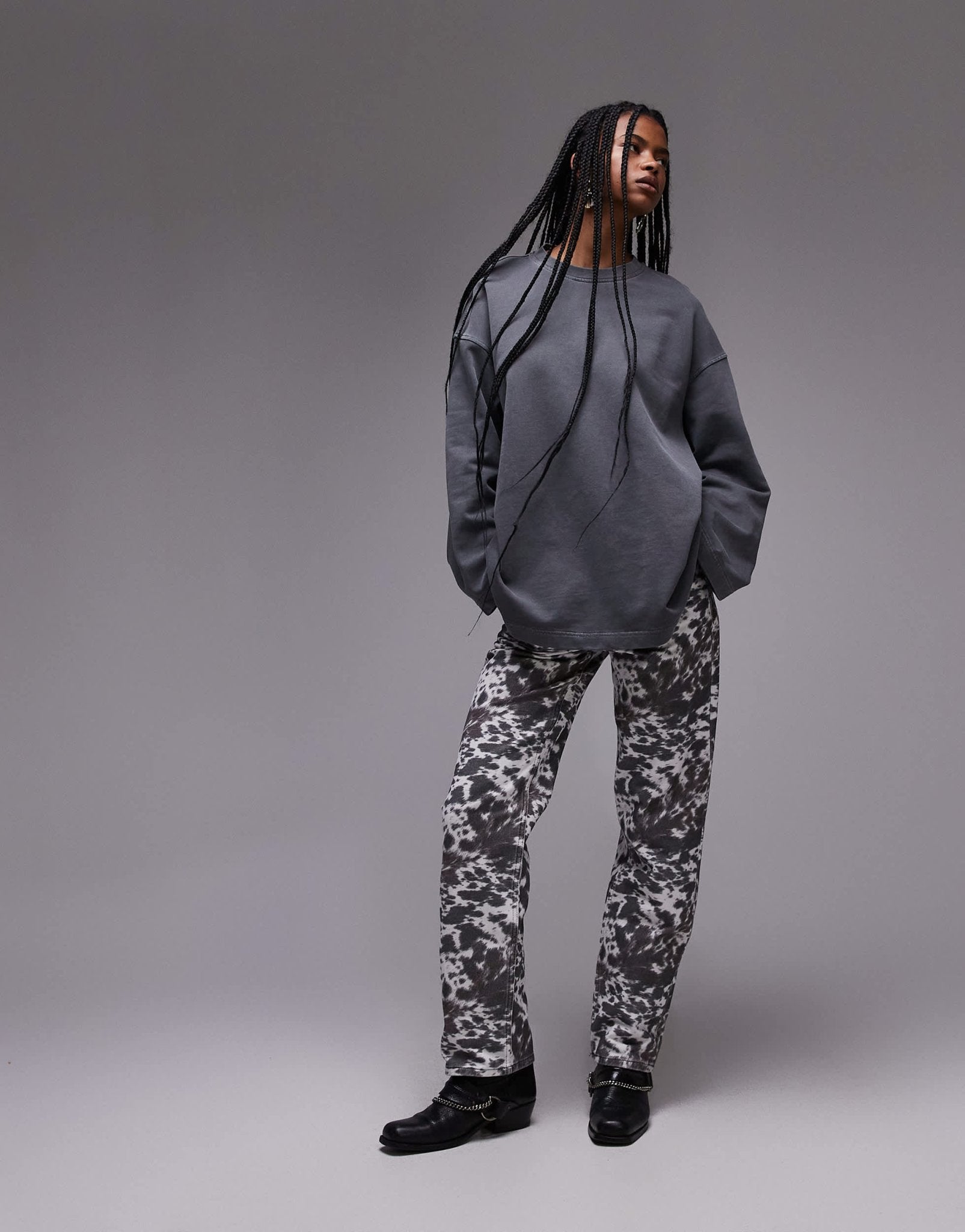Topshop low rise straight leg trouser in pony print - ASOS Sample Sale