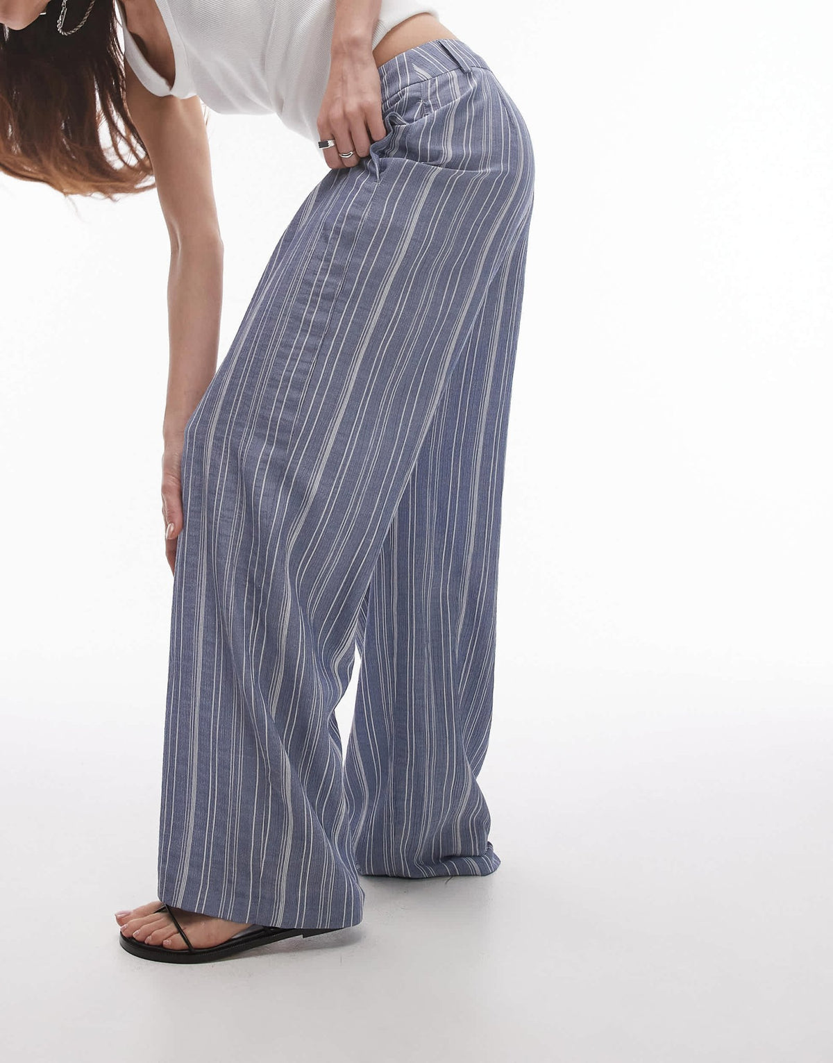 Topshop low slung tailored stripe trouser in blue - ASOS Sample Sale
