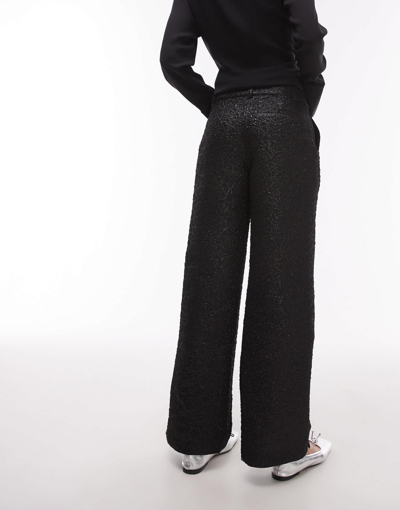 Topshop low slung trouser in textured jacquard in black - ASOS Sample Sale