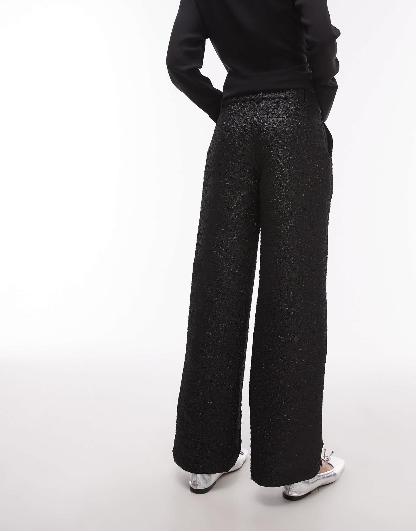 Topshop low slung trouser in textured jacquard in black - ASOS Sample Sale