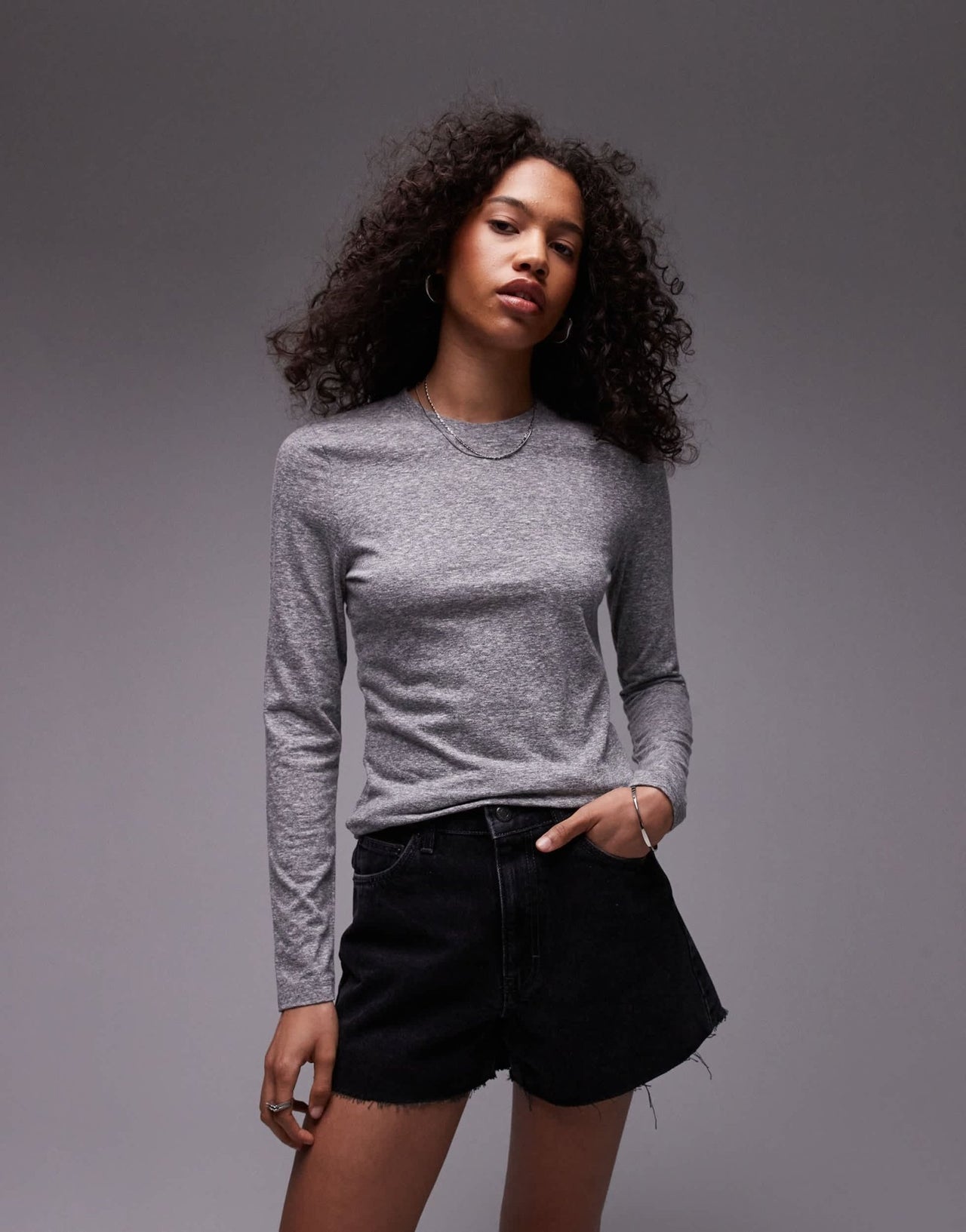 Topshop marled crew neck long sleeve top in grey marl - ASOS Sample Sale