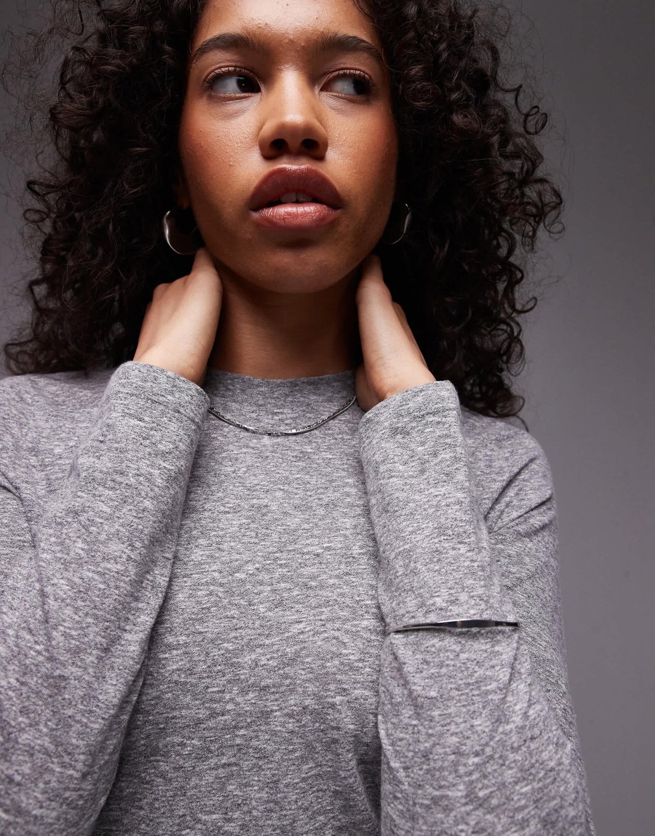 Topshop marled crew neck long sleeve top in grey marl - ASOS Sample Sale