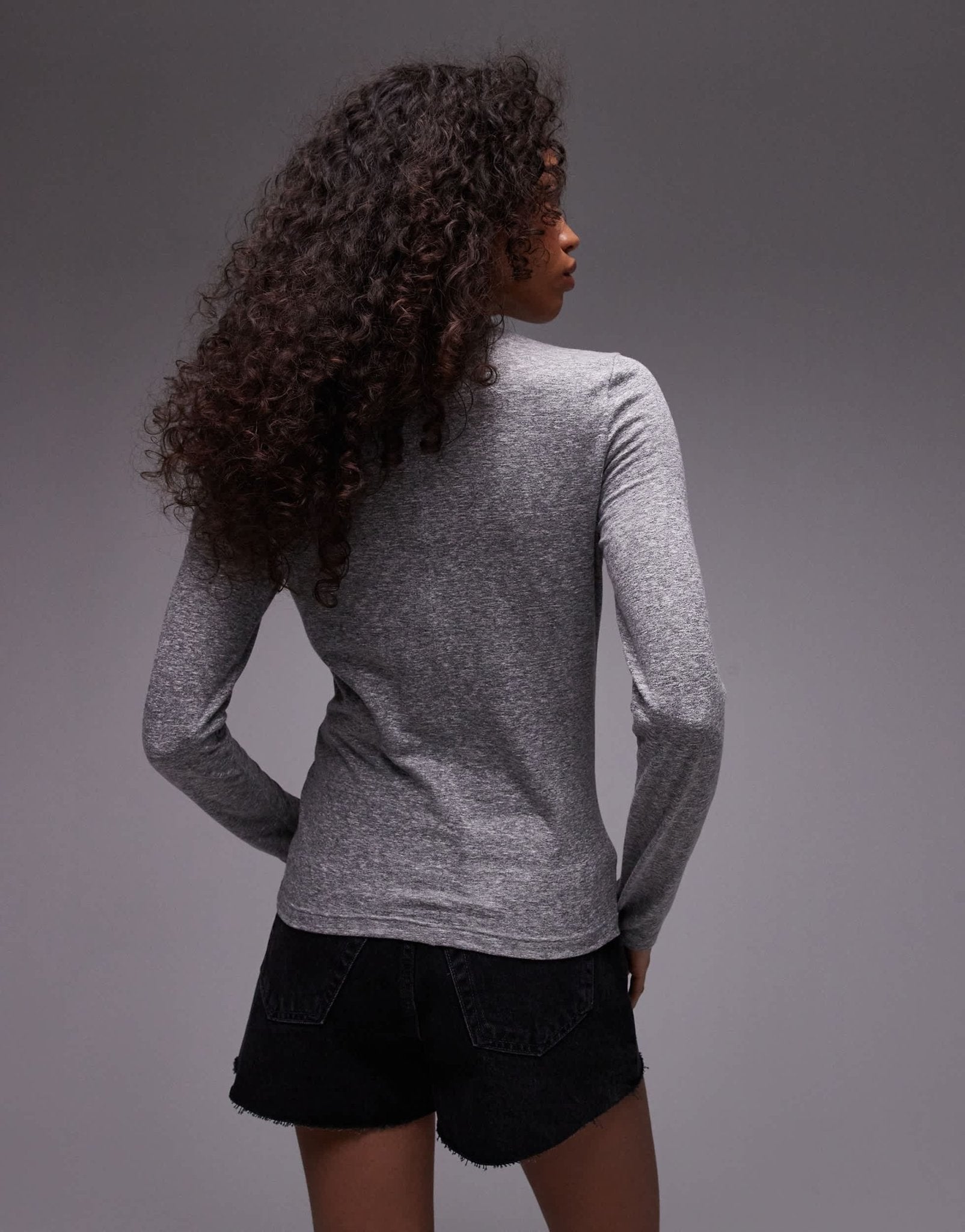 Topshop marled crew neck long sleeve top in grey marl - ASOS Sample Sale