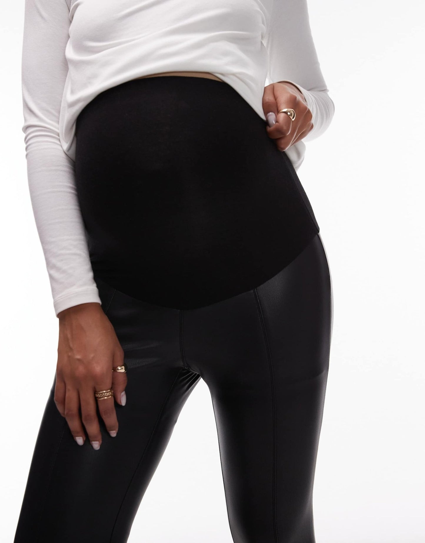 Topshop Maternity skinny faux leather trouser in black - ASOS Sample Sale