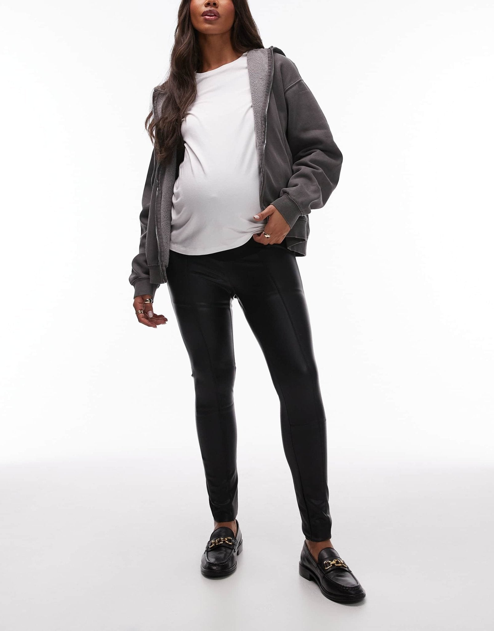 Topshop Maternity skinny faux leather trouser in black - ASOS Sample Sale