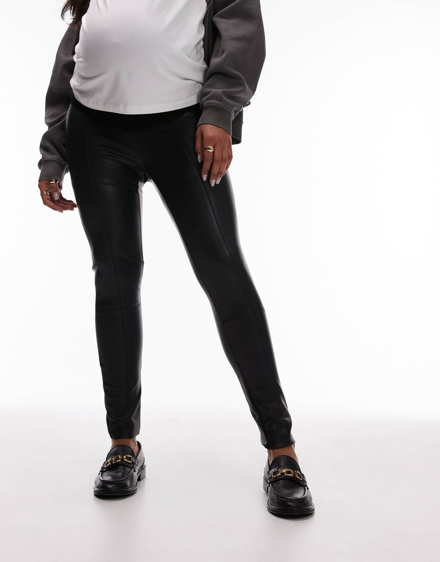 Topshop Maternity skinny faux leather trouser in black - ASOS Sample Sale