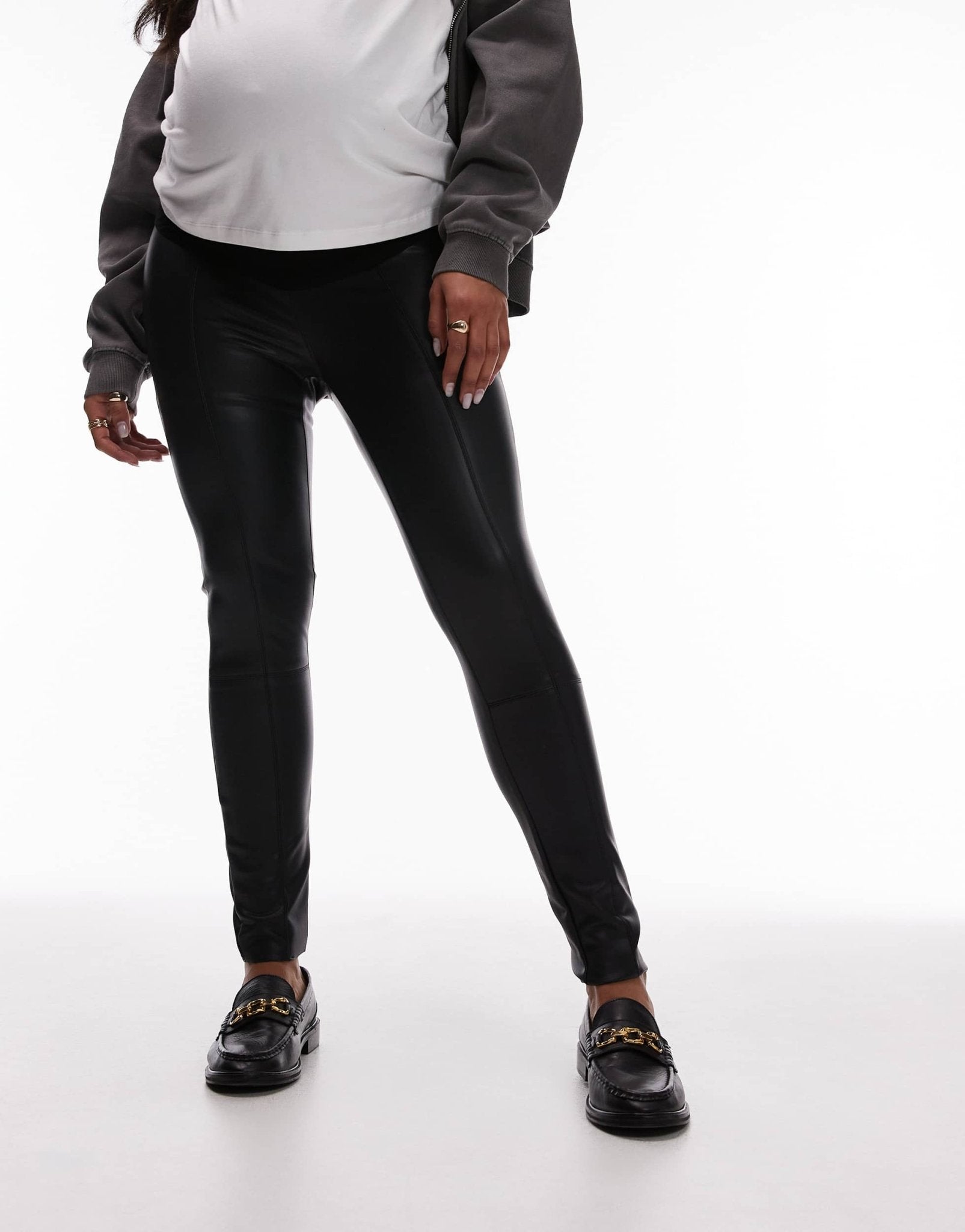 Topshop Maternity skinny faux leather trouser in black - ASOS Sample Sale