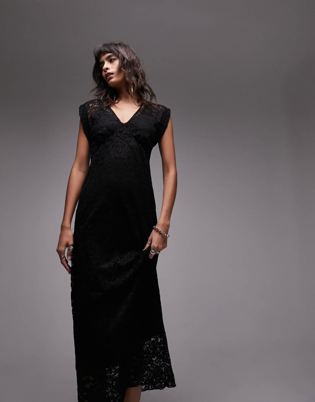 Topshop maxi v neck dress in black lace - ASOS Sample Sale