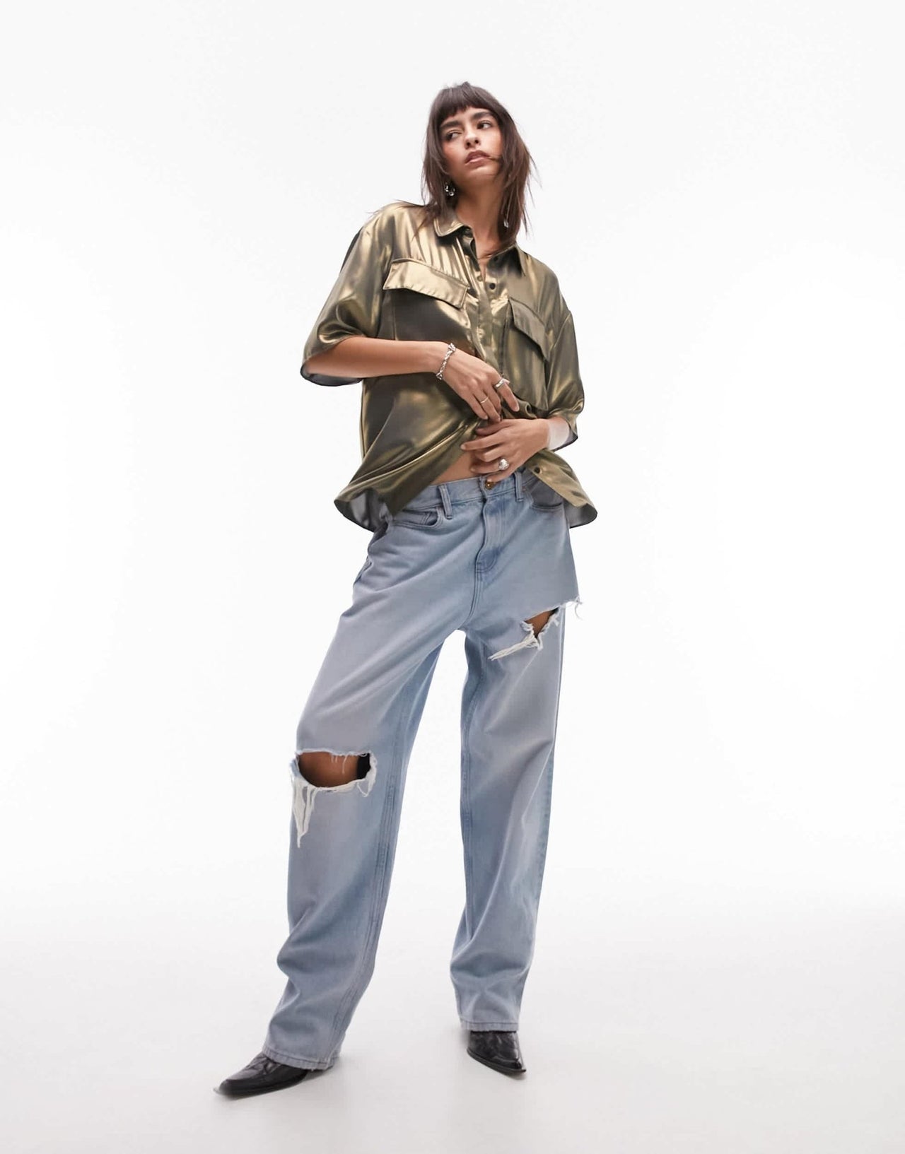 Topshop metallic shirt in gold - ASOS Sample Sale