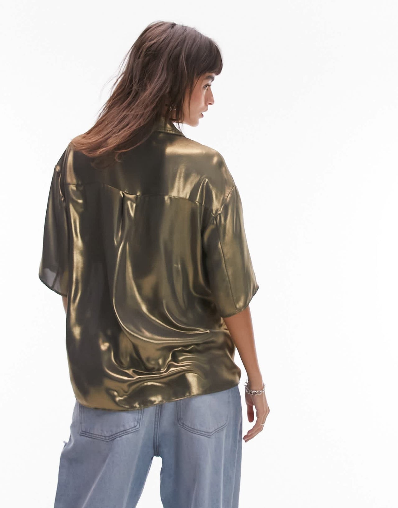 Topshop metallic shirt in gold - ASOS Sample Sale