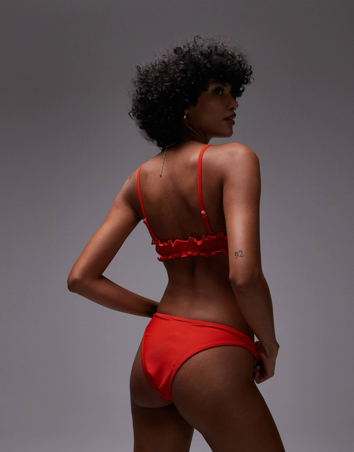 Topshop Miami frill bandeau bikini top in red - ASOS Sample Sale