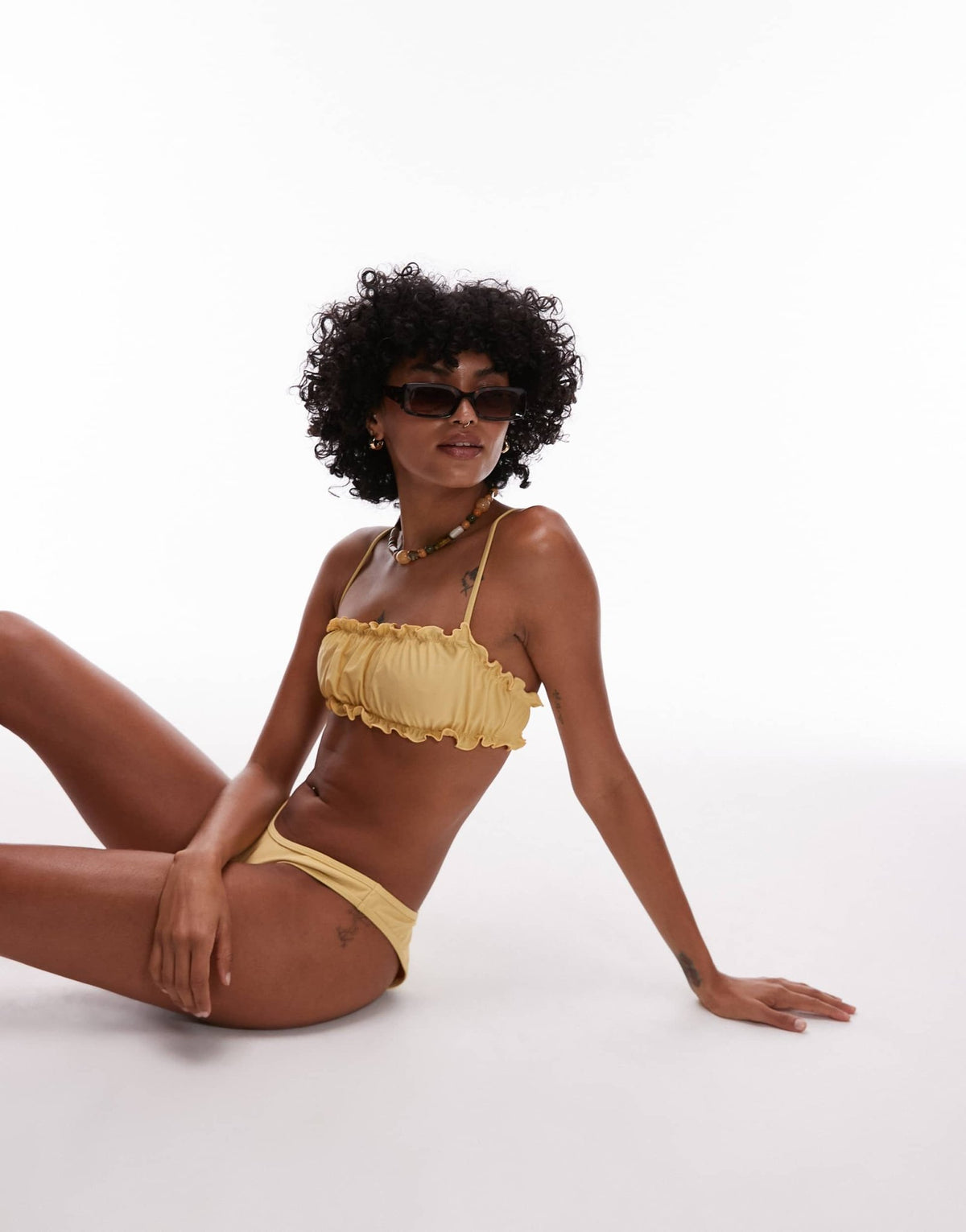 Topshop Miami frill bandeau bikini top in yellow - ASOS Sample Sale