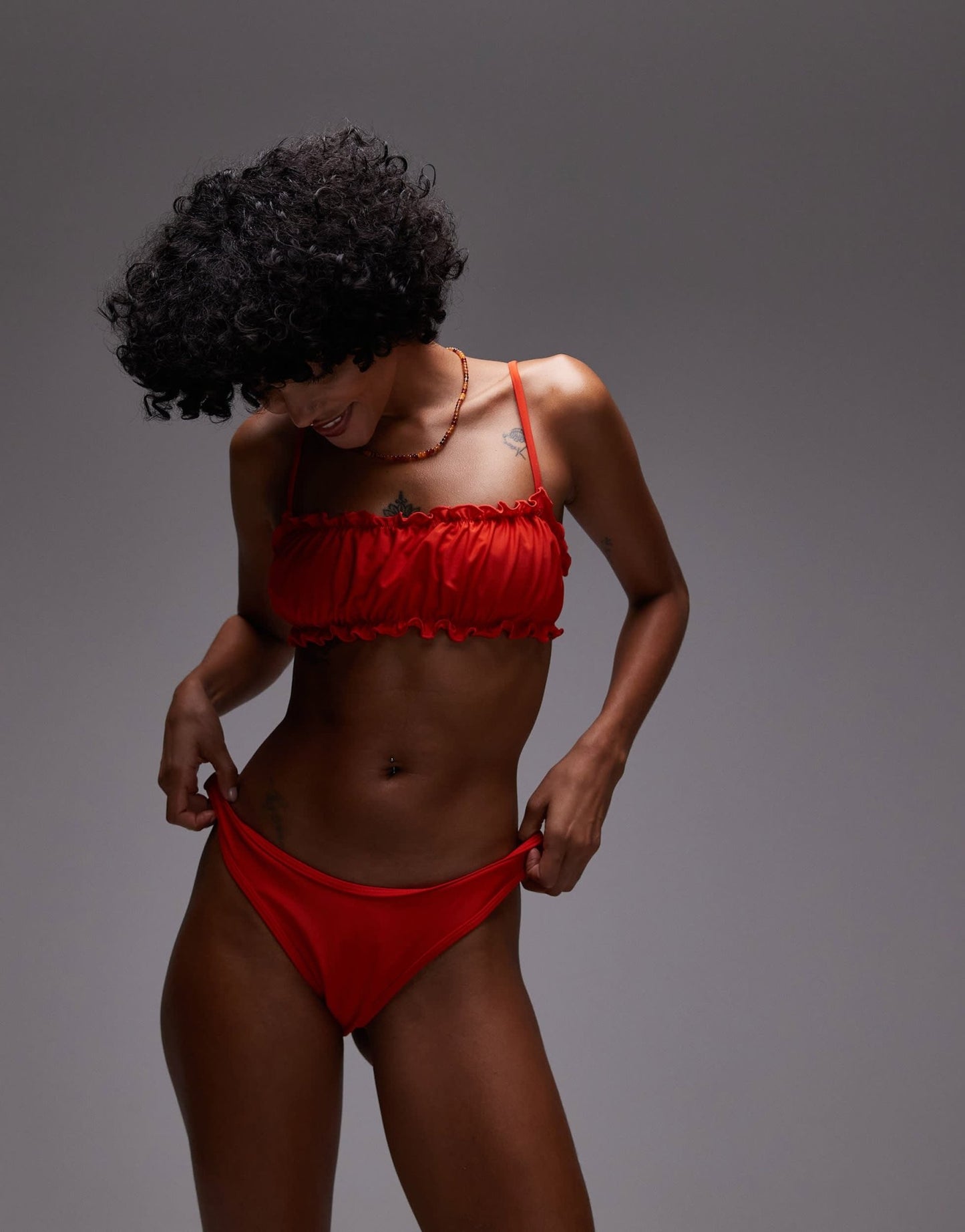 Topshop Miami frill high leg brief bikini bottoms in red - ASOS Sample Sale