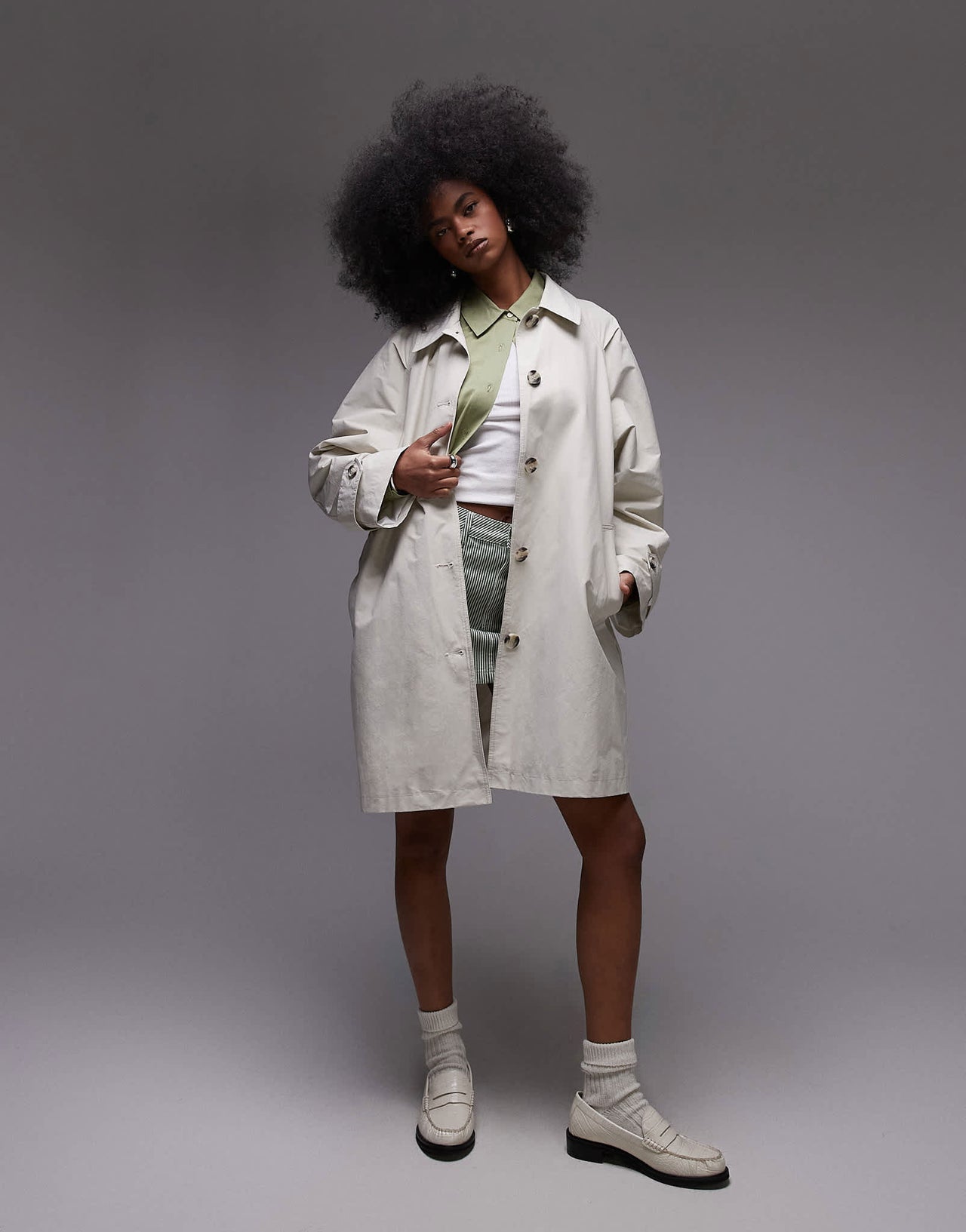 Topshop mid length trench coat in ecru - ASOS Sample Sale