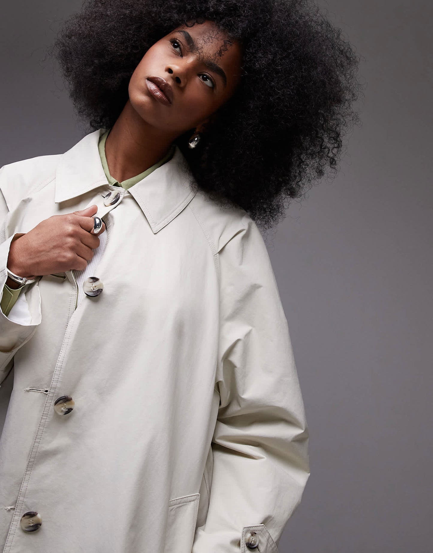 Topshop mid length trench coat in ecru - ASOS Sample Sale