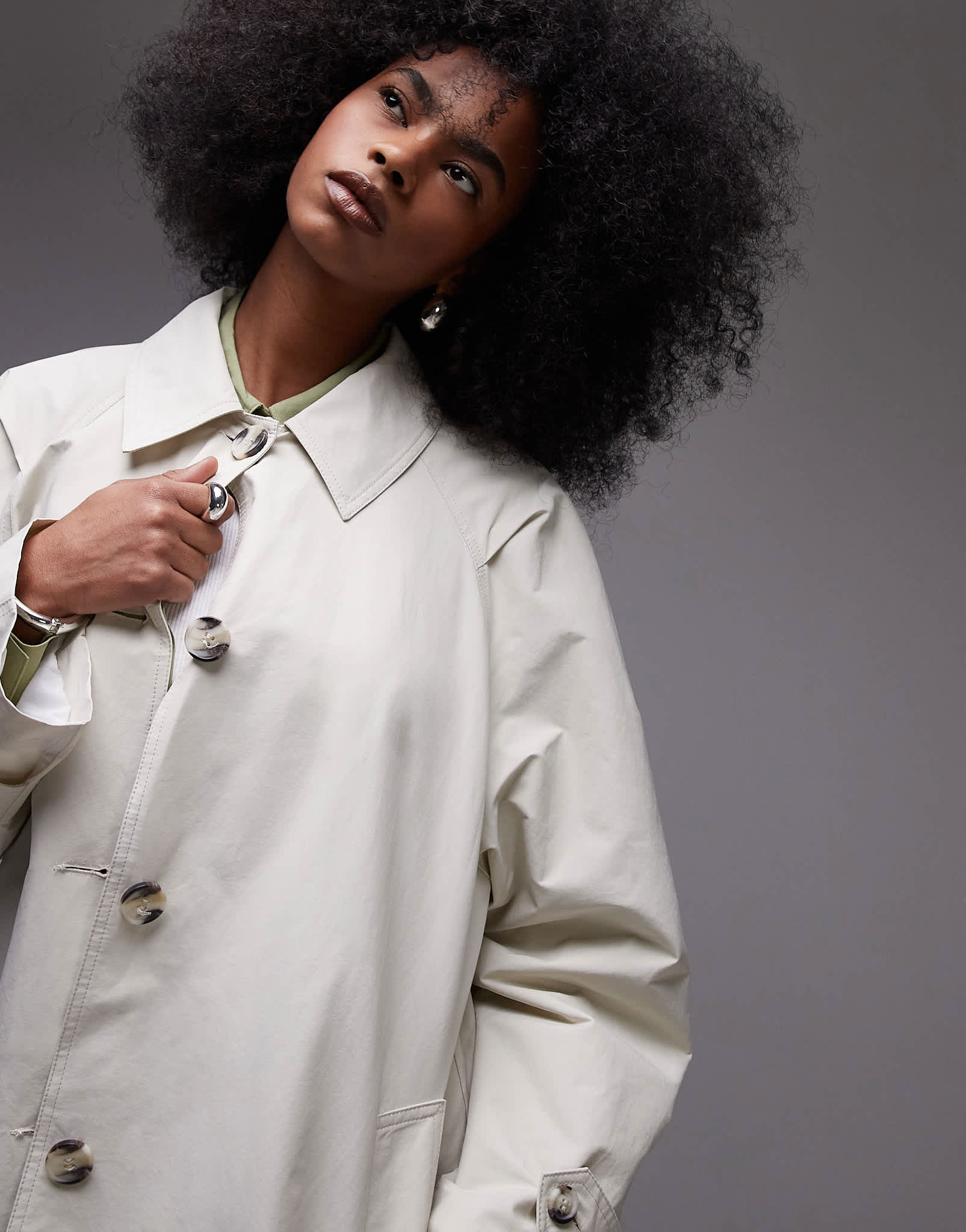 Topshop mid length trench coat in ecru - ASOS Sample Sale