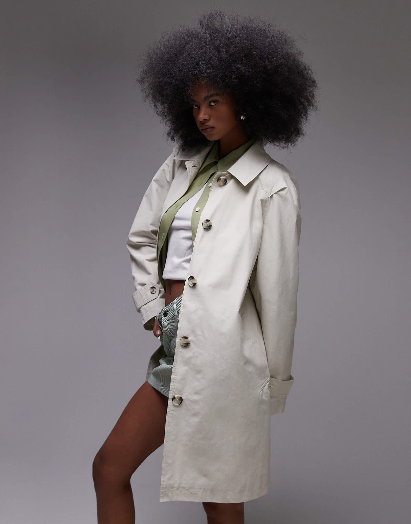 Topshop mid length trench coat in ecru - ASOS Sample Sale
