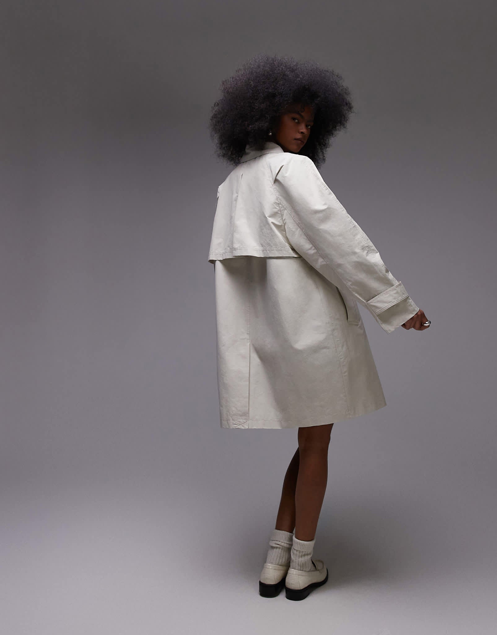 Topshop mid length trench coat in ecru - ASOS Sample Sale