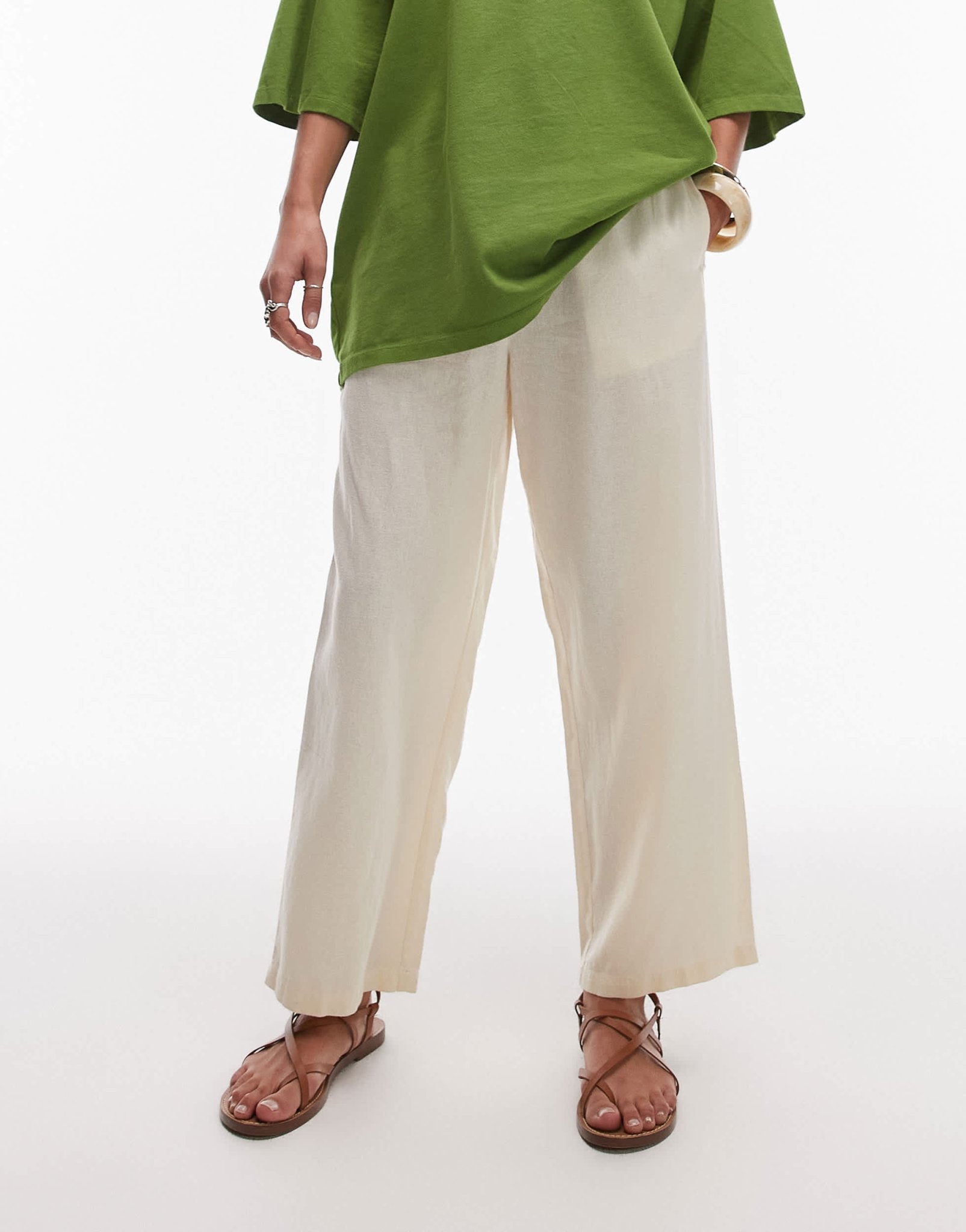 Topshop mid rise linen awkward length trouser in buttermilk - ASOS Sample Sale