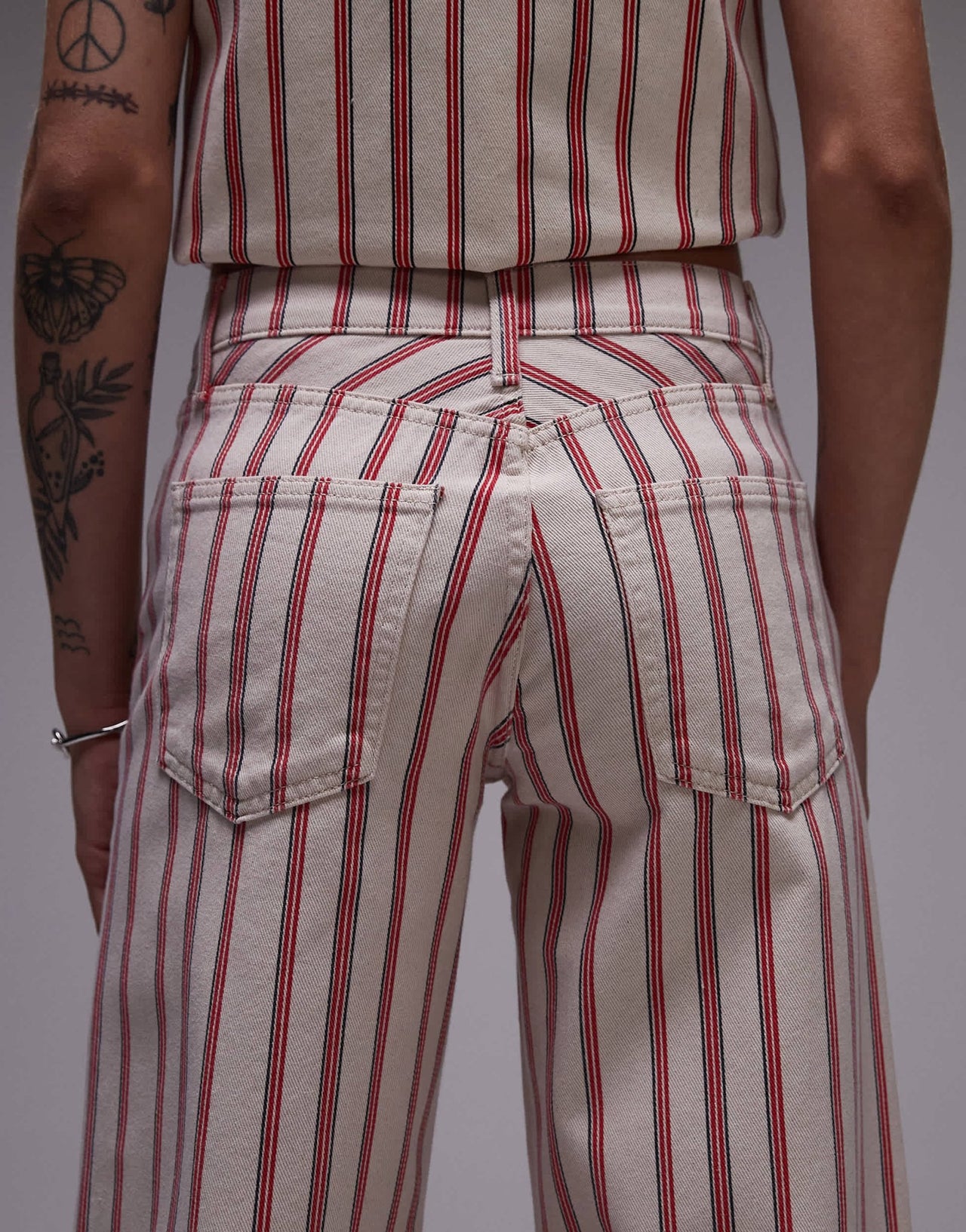 Topshop mid rise wide leg jean in red stripe - ASOS Sample Sale