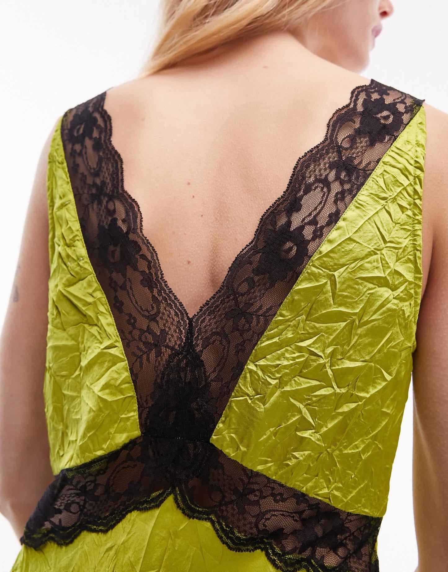 Topshop midi lace insert slip dress in chartreuse - ASOS Sample Sale