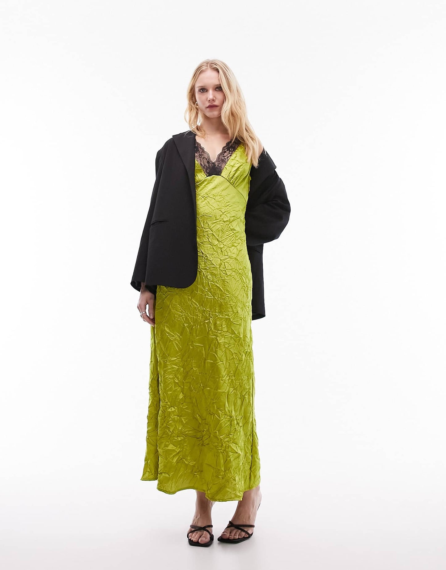 Topshop midi lace insert slip dress in chartreuse - ASOS Sample Sale